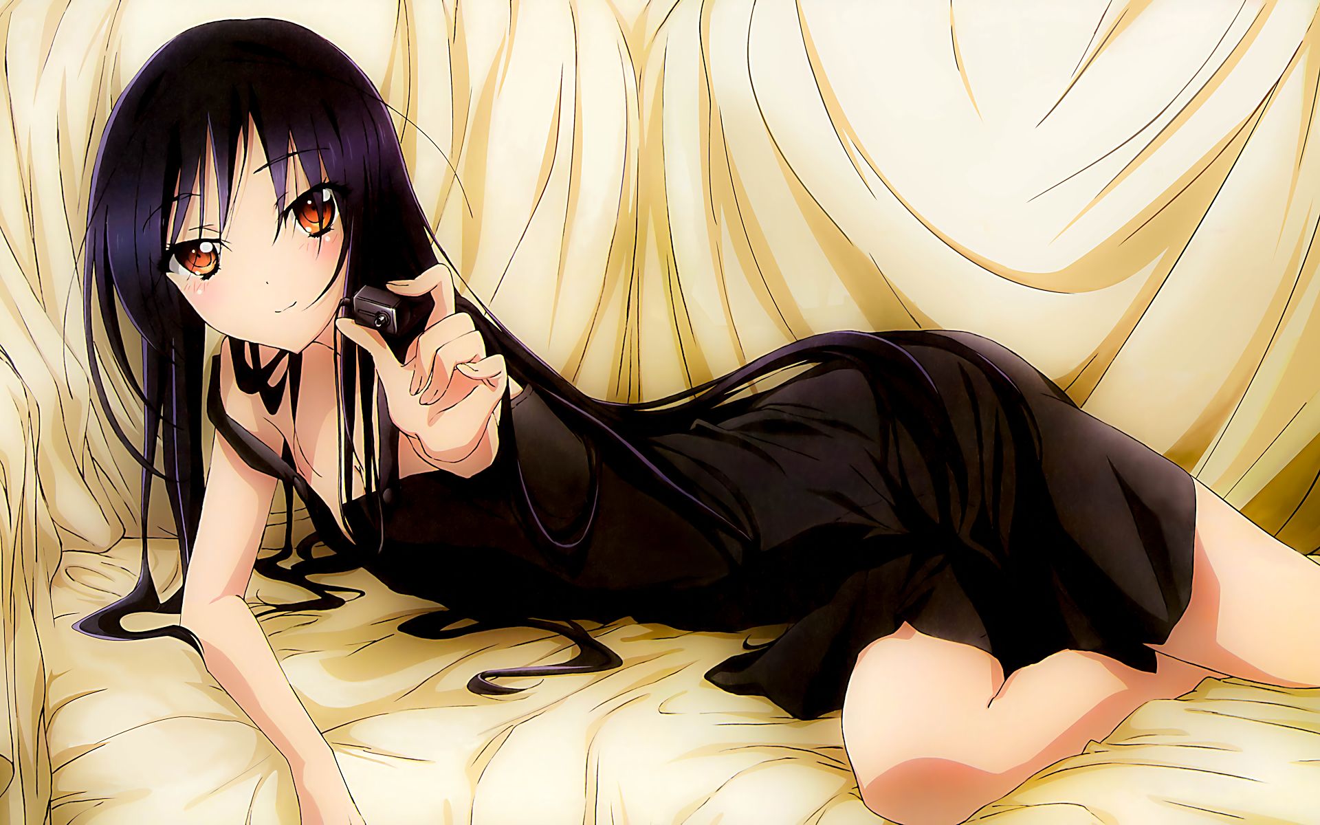 anime, accel world, black dress, dress, kuroyukihime (accel world), lying down