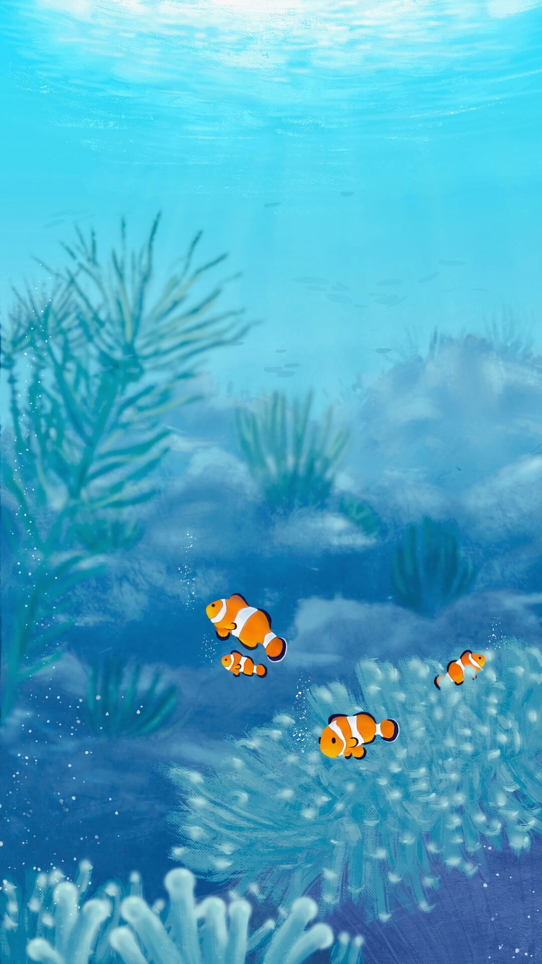 Mobile wallpaper art, underwater world, seaweed, water, fish, algae