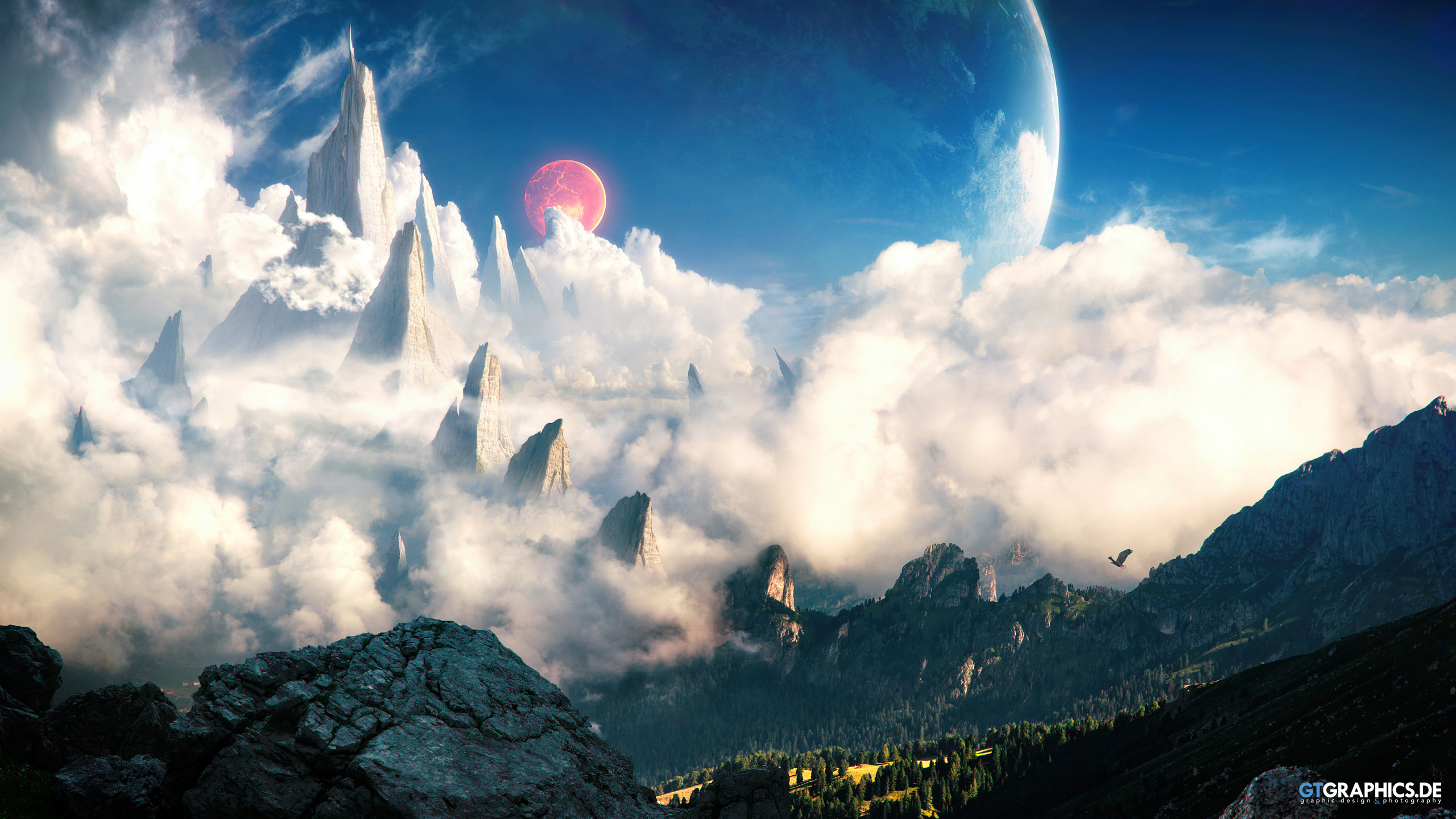 Free download wallpaper Landscape, Fantasy, Mountain on your PC desktop