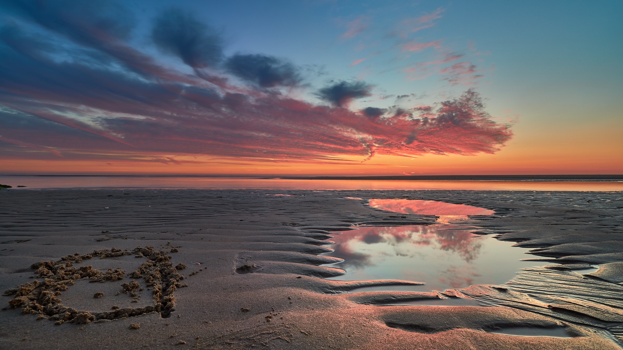 Descarga gratis la imagen Cielo, Playa, Horizonte, Costa, Países Bajos, Atardecer, Tierra/naturaleza en el escritorio de tu PC