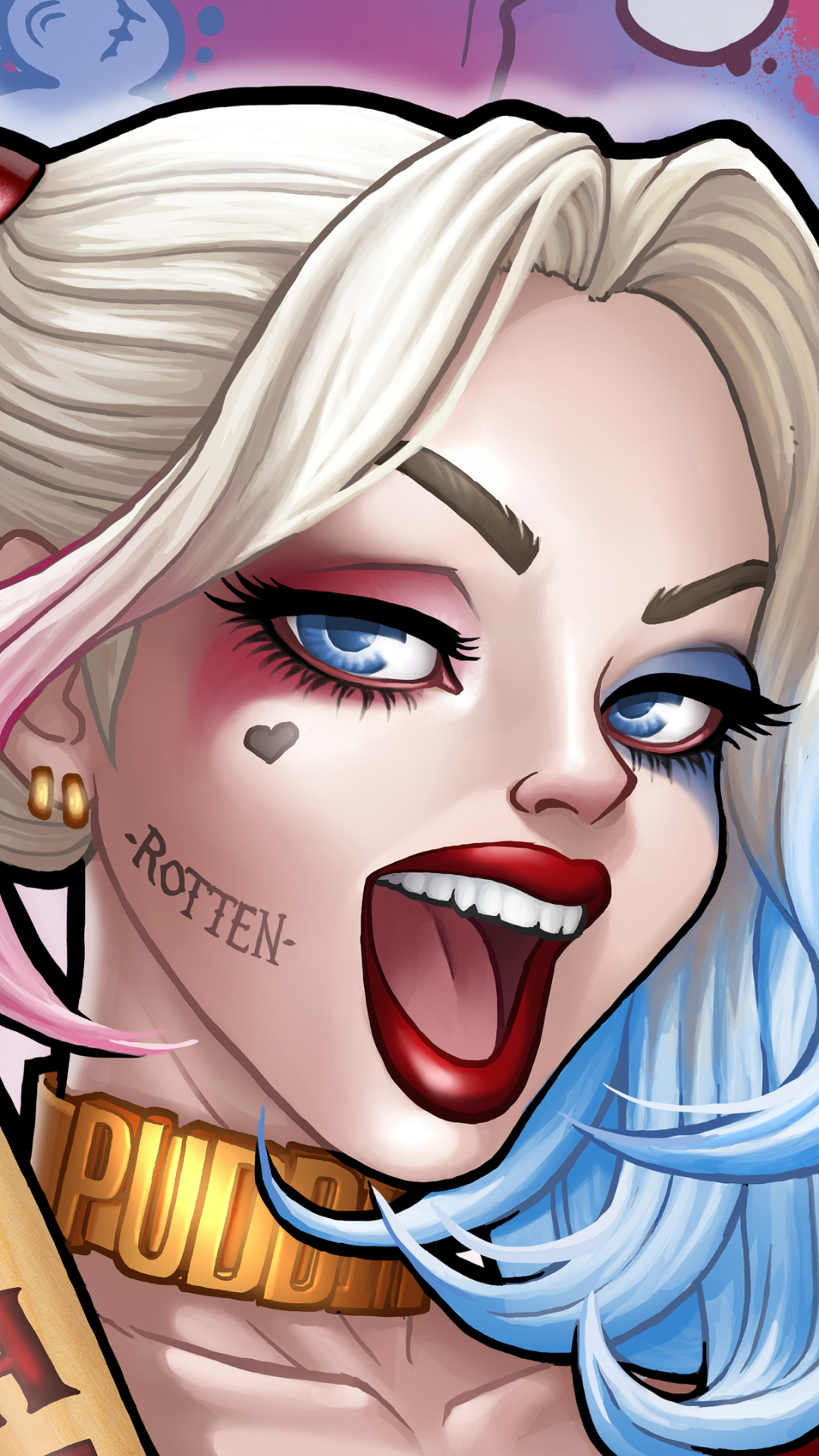 Handy-Wallpaper Blond, Blaue Augen, Blondinen, Comics, Harley Quinn, Dc Comics, Lippenstift kostenlos herunterladen.