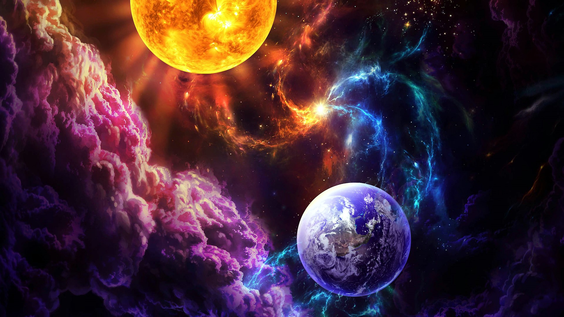 Download mobile wallpaper Sun, Earth, Space, Sci Fi for free.