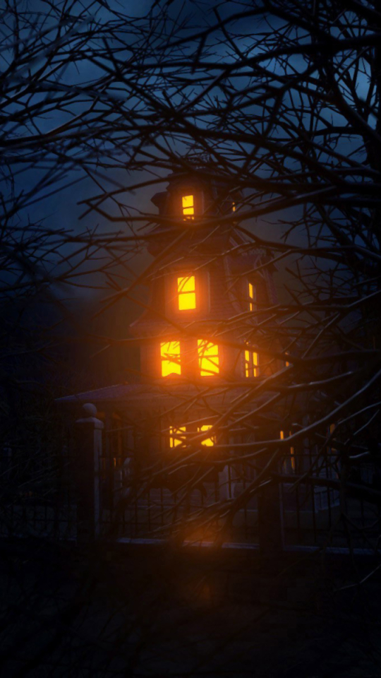 Download mobile wallpaper Dark, Light, Tree, House, Creepy for free.