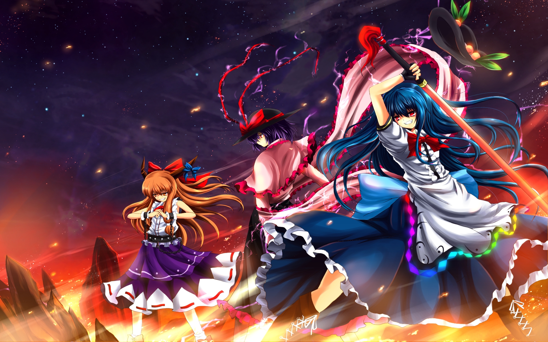 Laden Sie das Animes, Tuhu, Suika Ibuki, Tenshi Hinanawi, Iku Nagae-Bild kostenlos auf Ihren PC-Desktop herunter