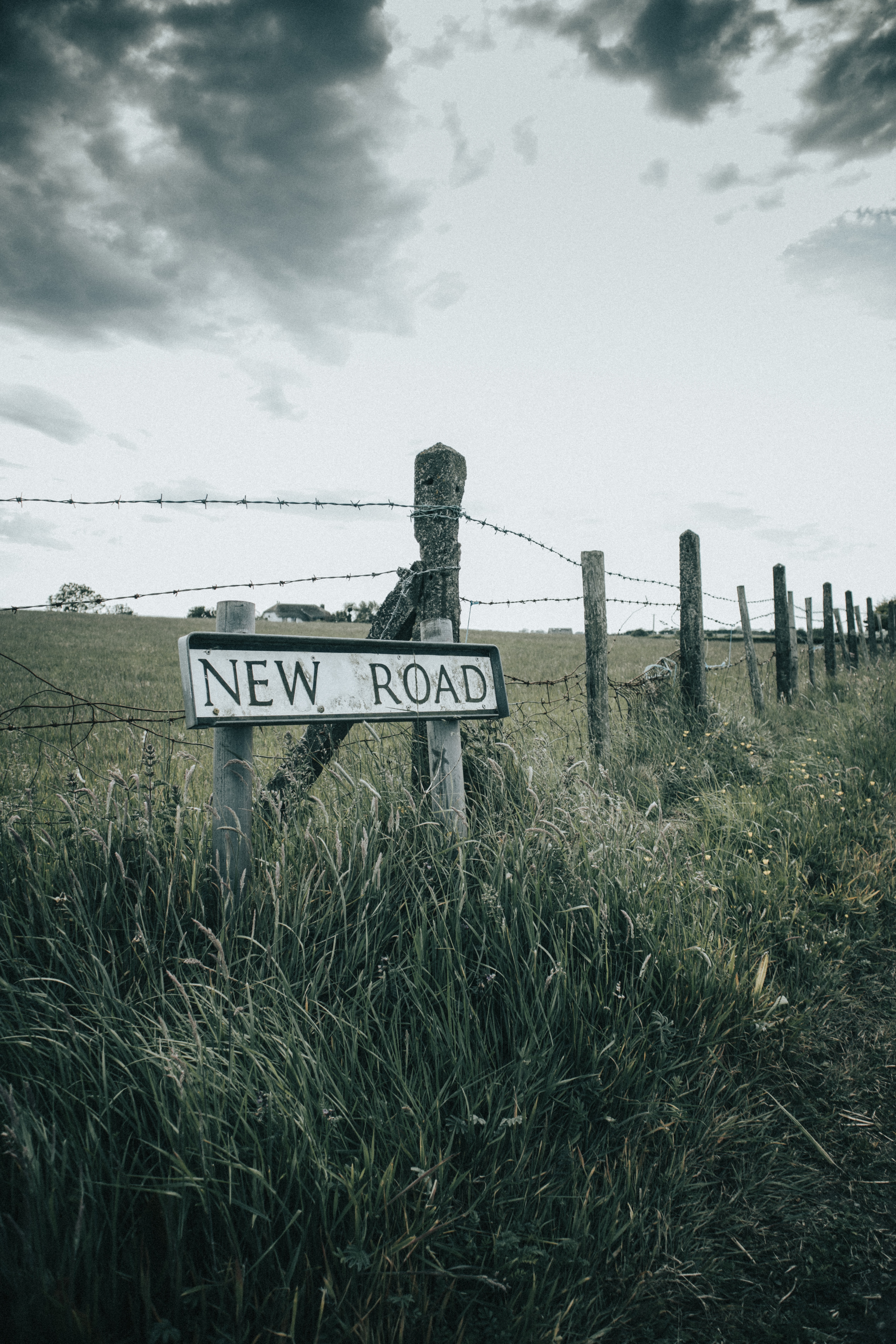 words, road, fence, inscription, sign Panoramic Wallpaper