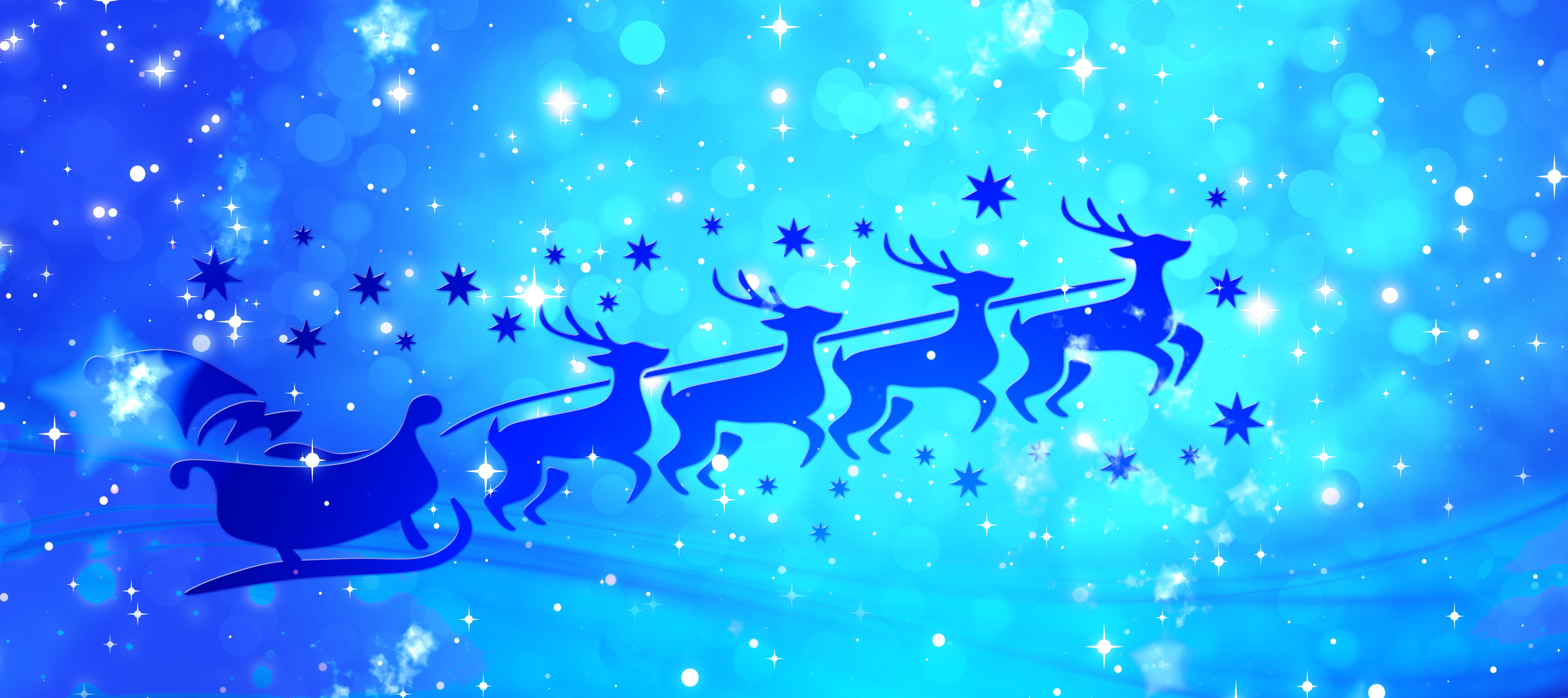 blue, holiday, christmas, reindeer, santa, sled