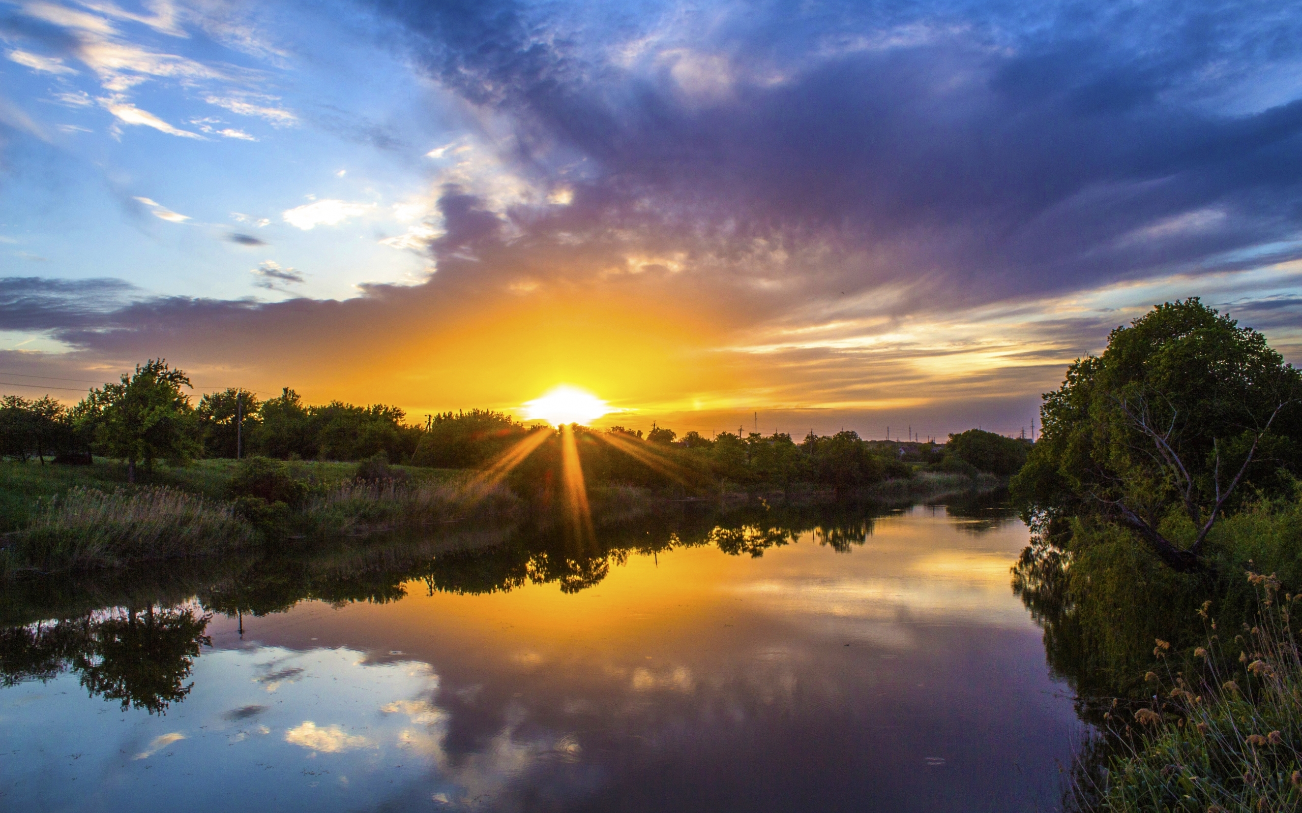 Laden Sie das Flüsse, Landschaft, Sunset, Sky, Clouds-Bild kostenlos auf Ihren PC-Desktop herunter