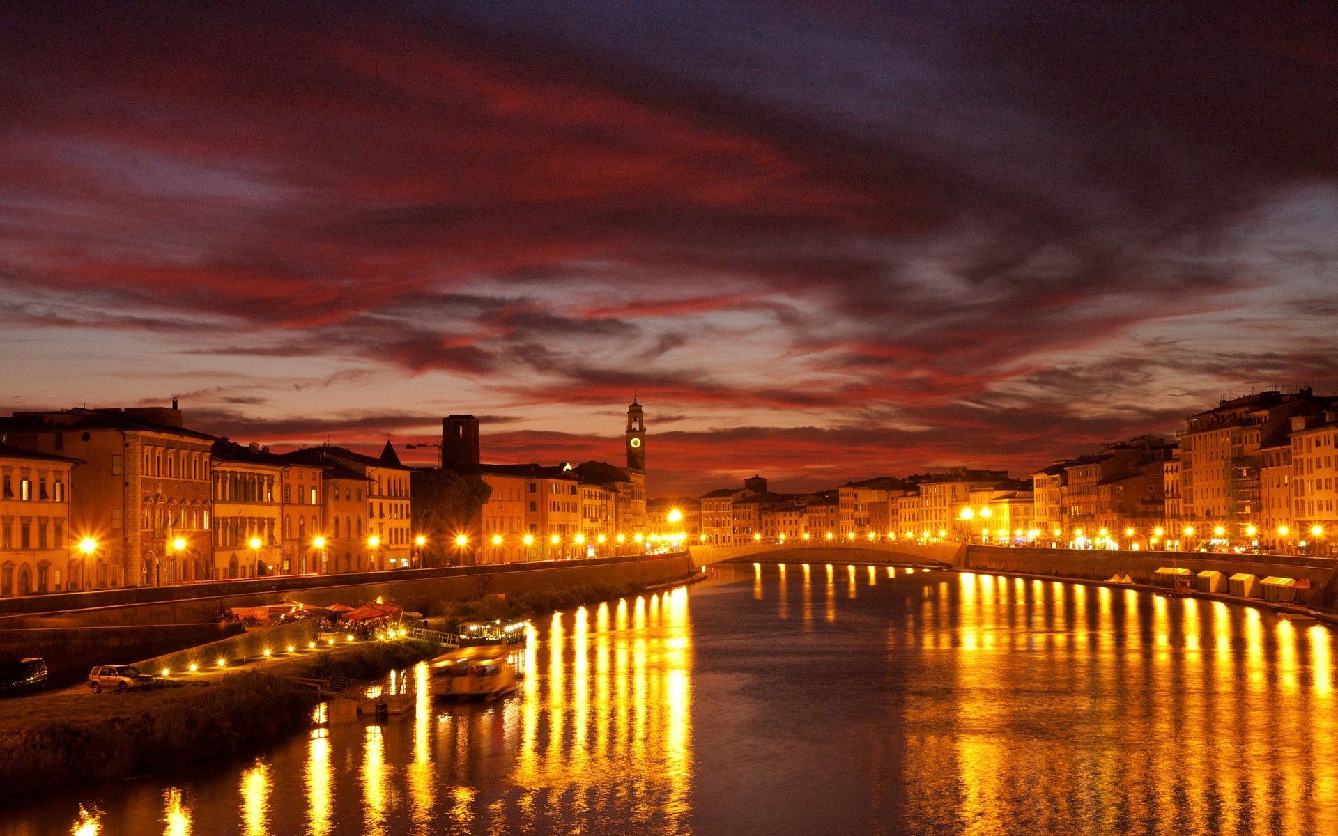 Скачать обои бесплатно Канал, Мост, Город, Огни Города, Города, Венеция картинка на рабочий стол ПК