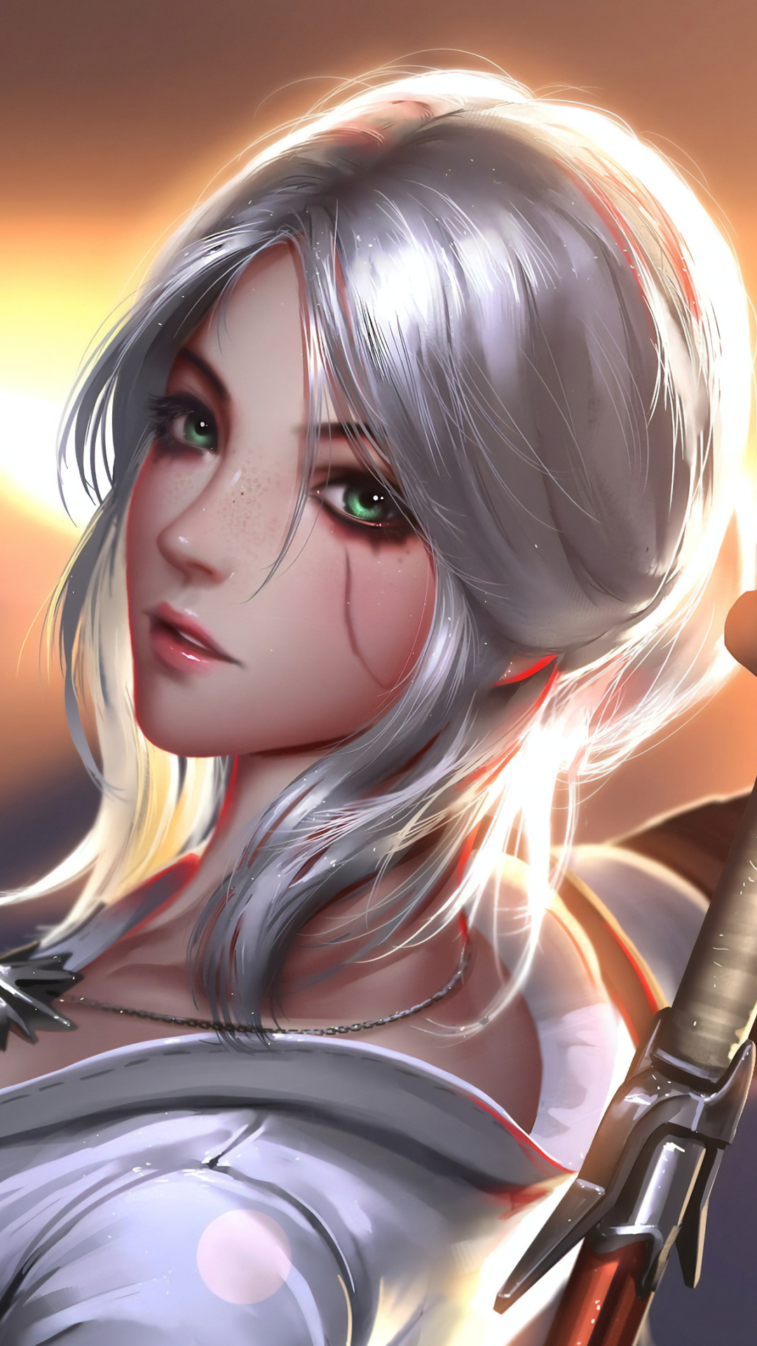 Download mobile wallpaper Green Eyes, Video Game, White Hair, Woman Warrior, The Witcher, The Witcher 3: Wild Hunt, Ciri (The Witcher) for free.