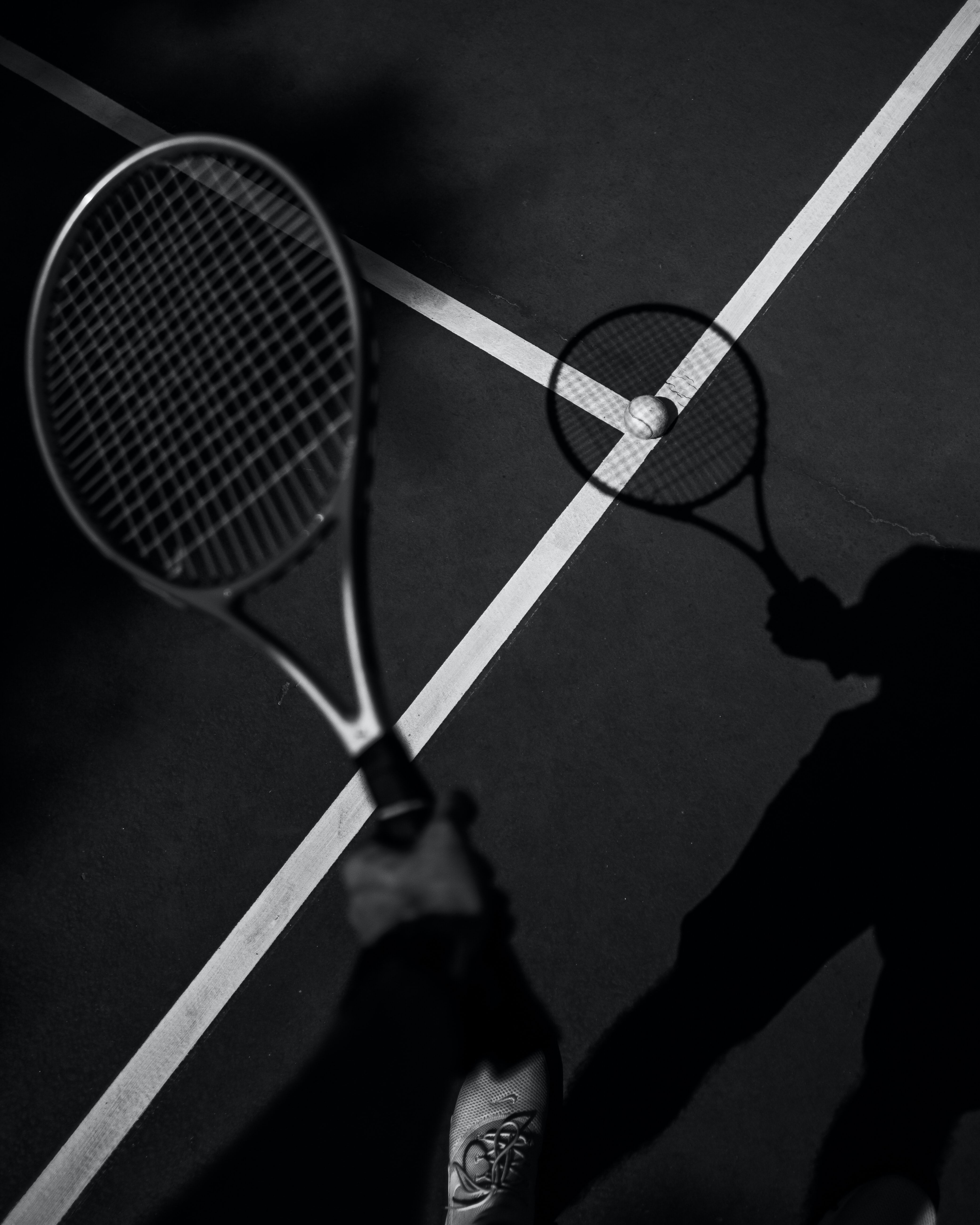 tennis, dark, tennis ball, bw, chb, racket