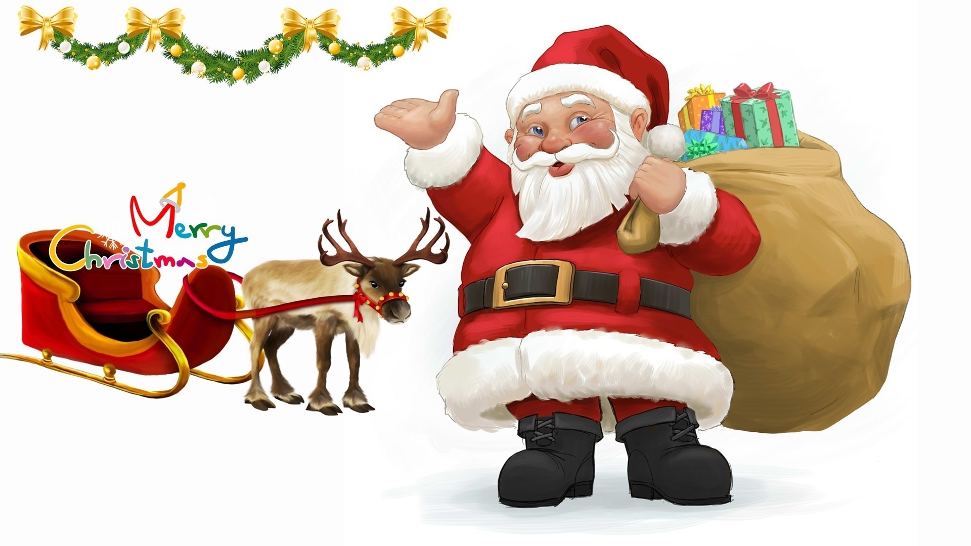 873720 скачать картинку рождество, санта клаус, праздничные, подарки, с рождеством, северный олень, белый - обои и заставки бесплатно
