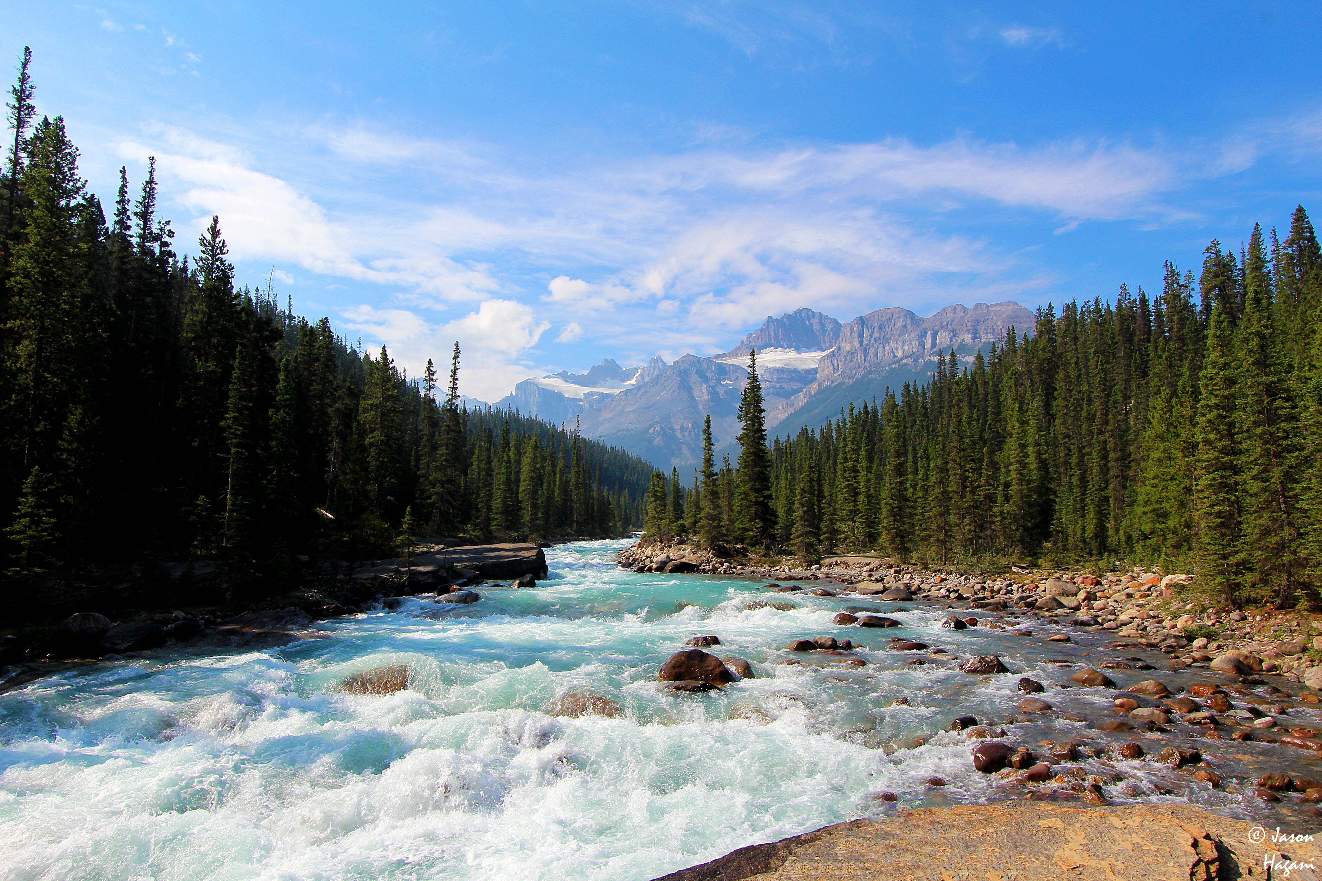 741635壁紙のダウンロード地球, 川, バンフ国立公園, カナダ, 森, 風景-スクリーンセーバーと写真を無料で