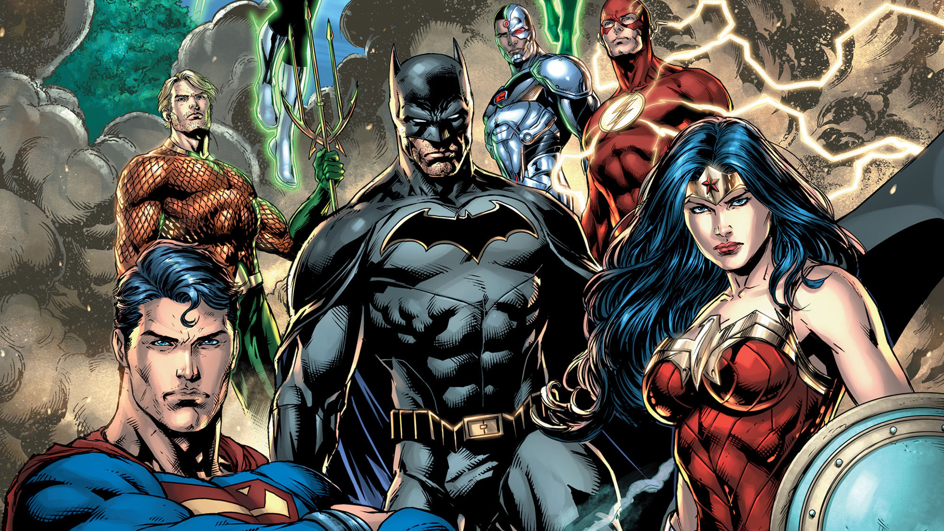 Download mobile wallpaper Batman, Superman, Green Lantern, Flash, Comics, Dc Comics, Aquaman, Wonder Woman, Cyborg (Dc Comics), Justice League, Barry Allen for free.