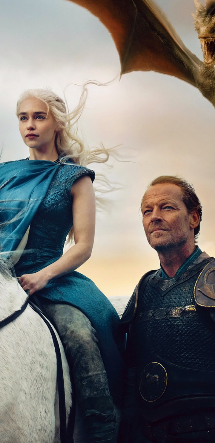 Download mobile wallpaper Game Of Thrones, Tv Show, Daenerys Targaryen, Emilia Clarke, Iain Glen, Jorah Mormont for free.