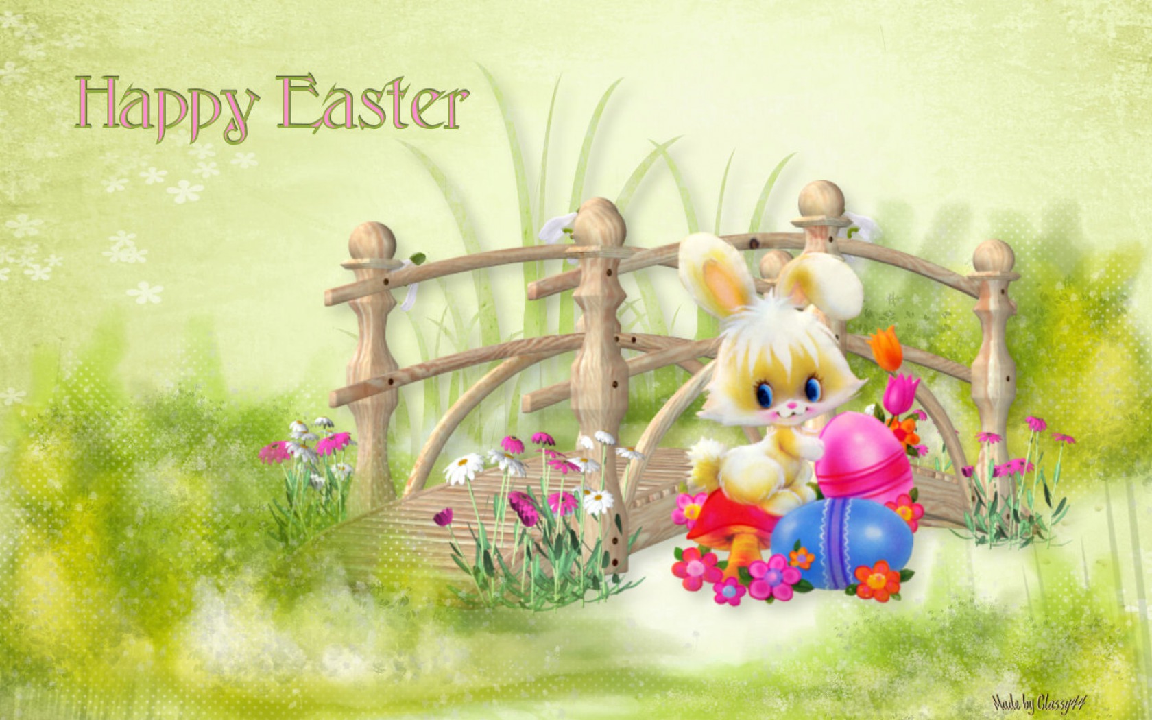 Free download wallpaper Easter, Flower, Holiday, Bridge, Bunny, Easter Egg on your PC desktop