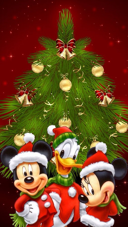 Handy-Wallpaper Feiertage, Weihnachten, Weihnachtsbaum, Weihnachtsmütze, Disney, Mickey Maus, Donald Duck, Minnie Maus kostenlos herunterladen.
