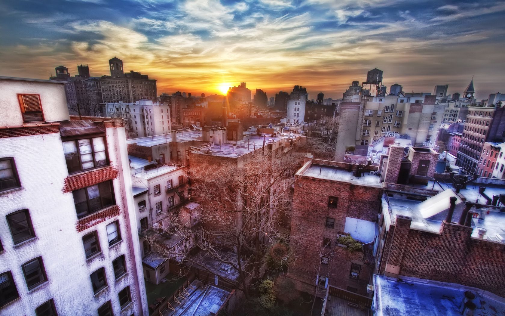 Download mobile wallpaper Cities, Building, View From Above, Hdr, Sunset, New York for free.