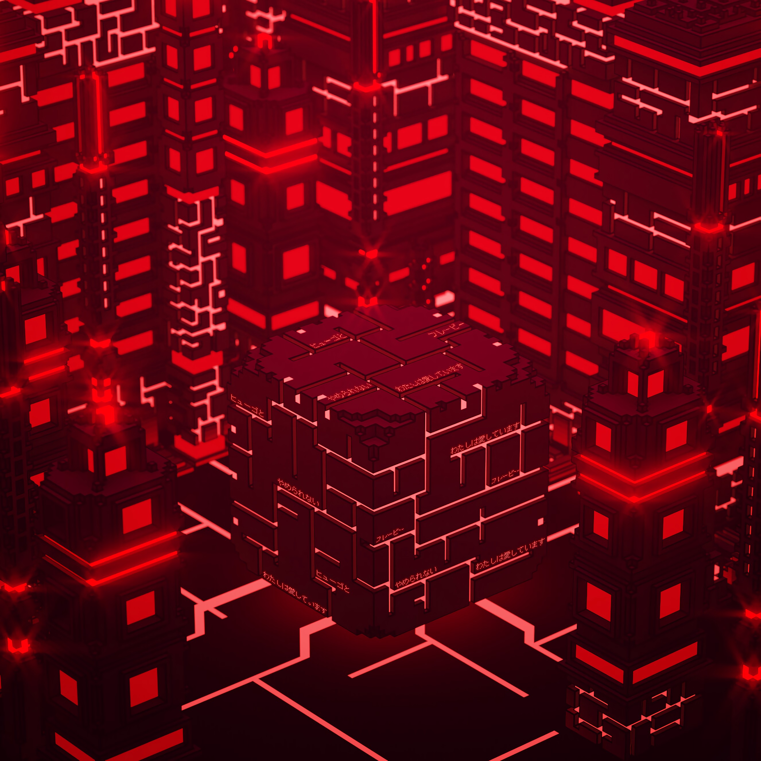 desktop Images 3d, red, building, inscription, cube, scheme