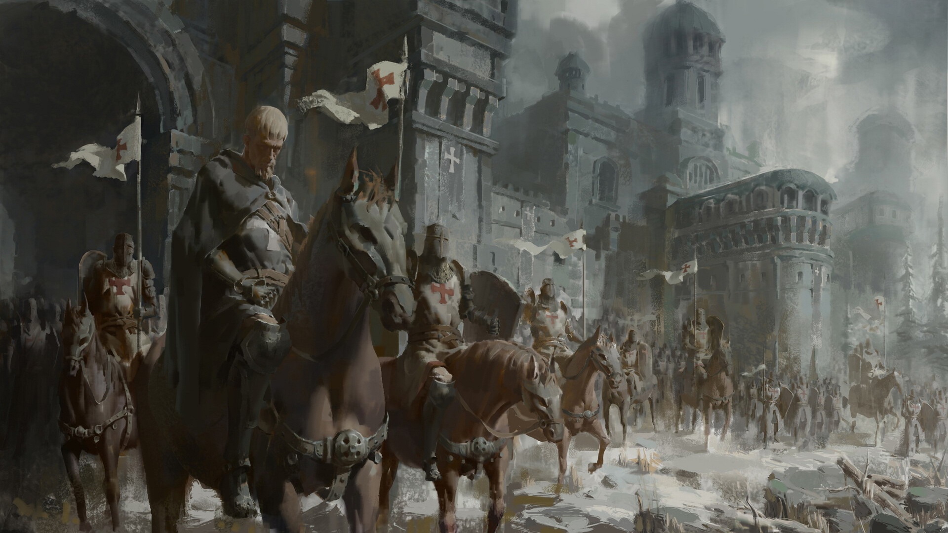 Download mobile wallpaper Fantasy, Warrior, Horse, Knight, Castle, Crusader for free.