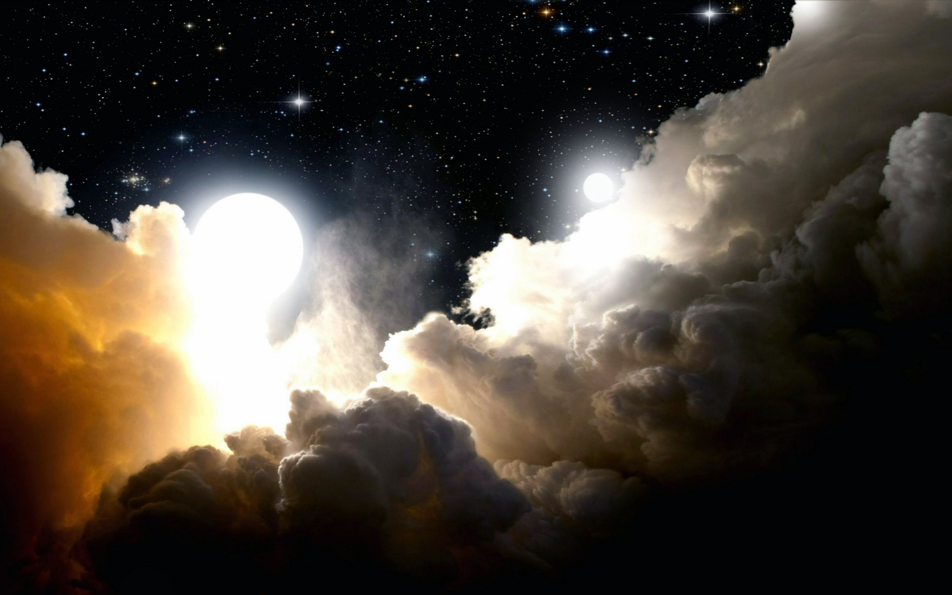 Скачать обои бесплатно Звезды, Ночь, Облака, Луна, Свет, Научная Фантастика картинка на рабочий стол ПК