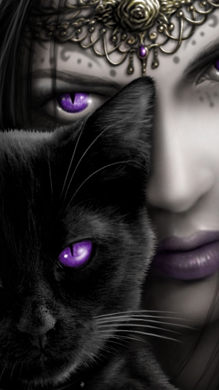 Download mobile wallpaper Gothic, Dark, Cat, Witch for free.