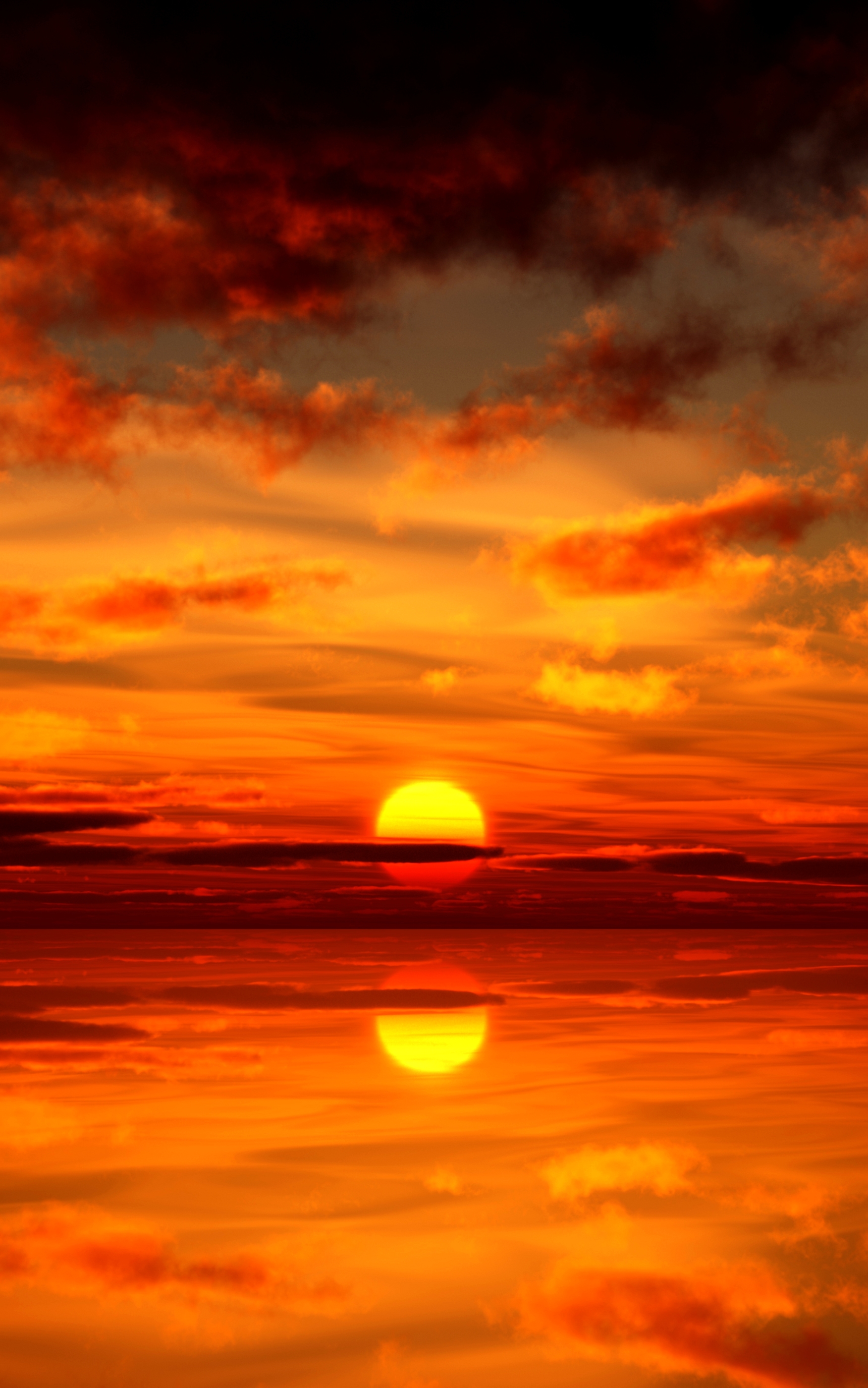 Download mobile wallpaper Water, Sunset, Sun, Reflection, Earth, Orange (Color) for free.