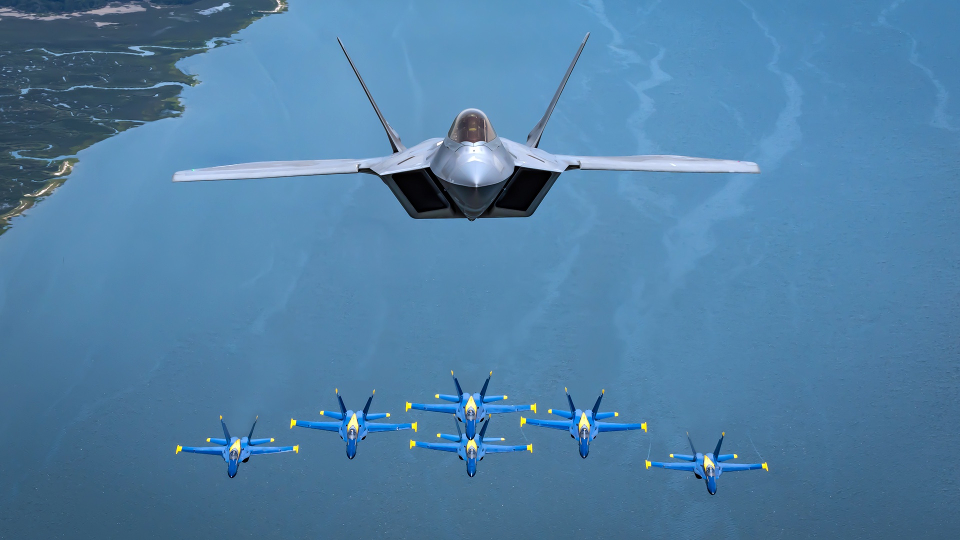 lockheed martin f 22 raptor, blue angels, military, aircraft, jet fighter, warplane, jet fighters