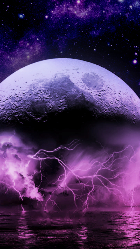 Download mobile wallpaper Stars, Lightning, Purple, Planet, Sci Fi for free.