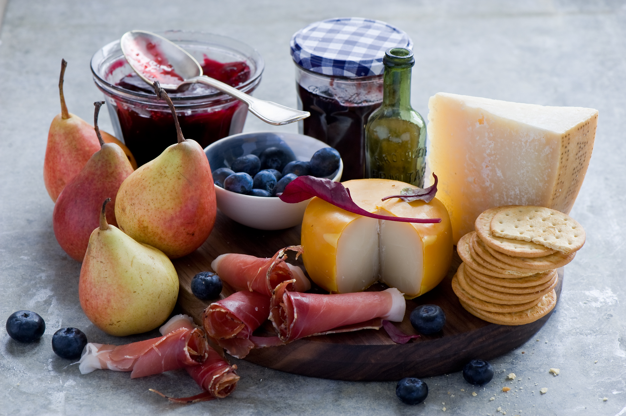 Download mobile wallpaper Food, Cheese, Blueberry, Still Life, Jam, Pear for free.