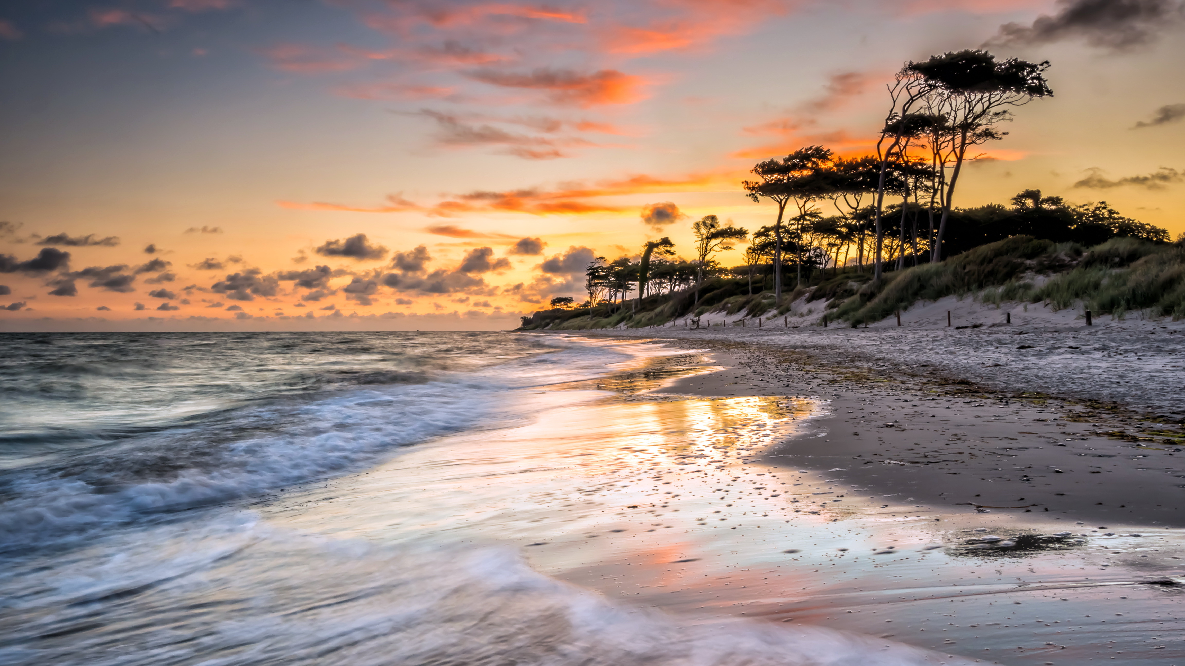 Download mobile wallpaper Nature, Sunset, Beach, Sand, Horizon, Ocean, Earth for free.