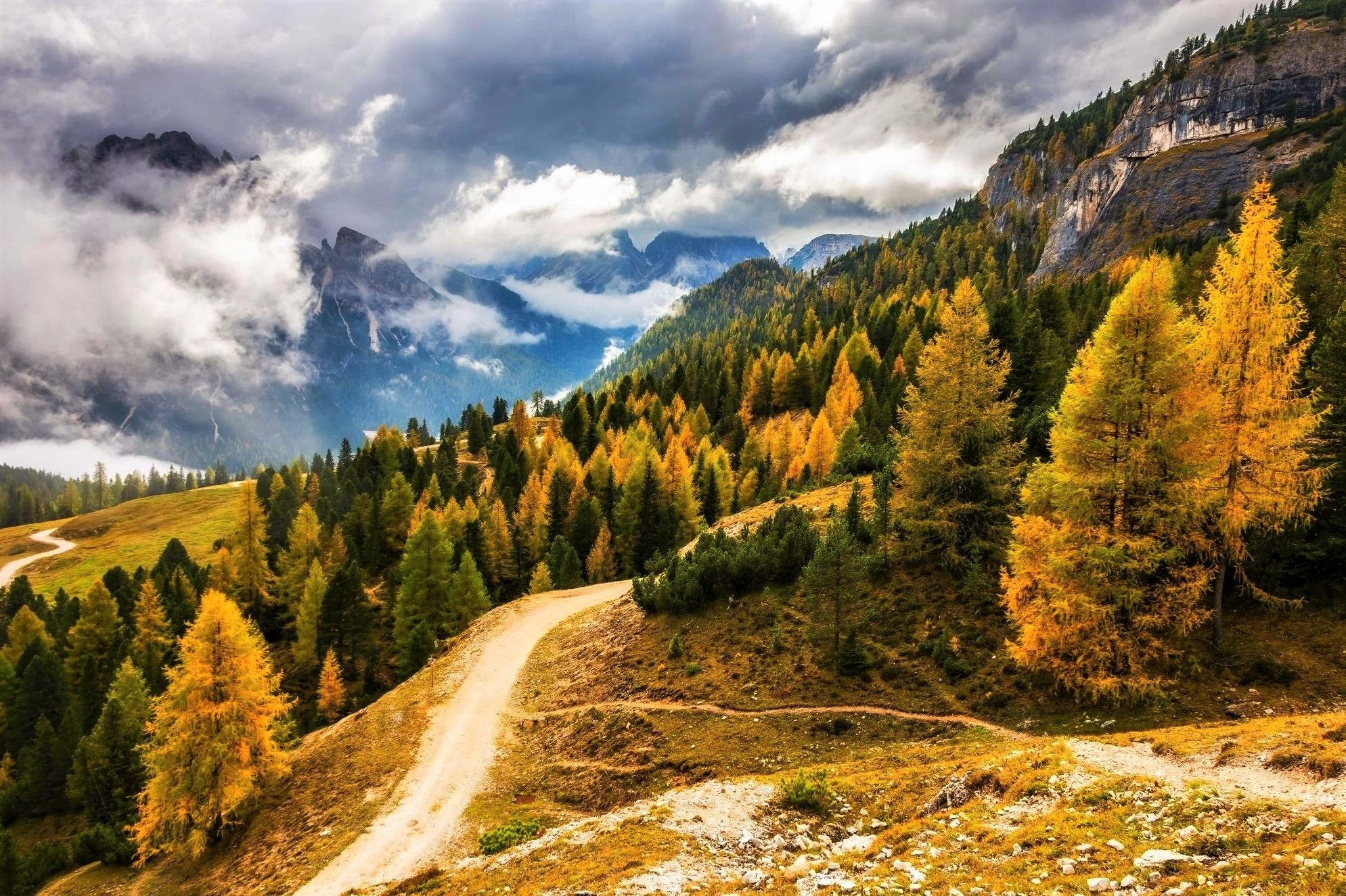 Handy-Wallpaper Landschaft, Herbst, Wald, Nebel, Gebirge, Wolke, Erde/natur kostenlos herunterladen.