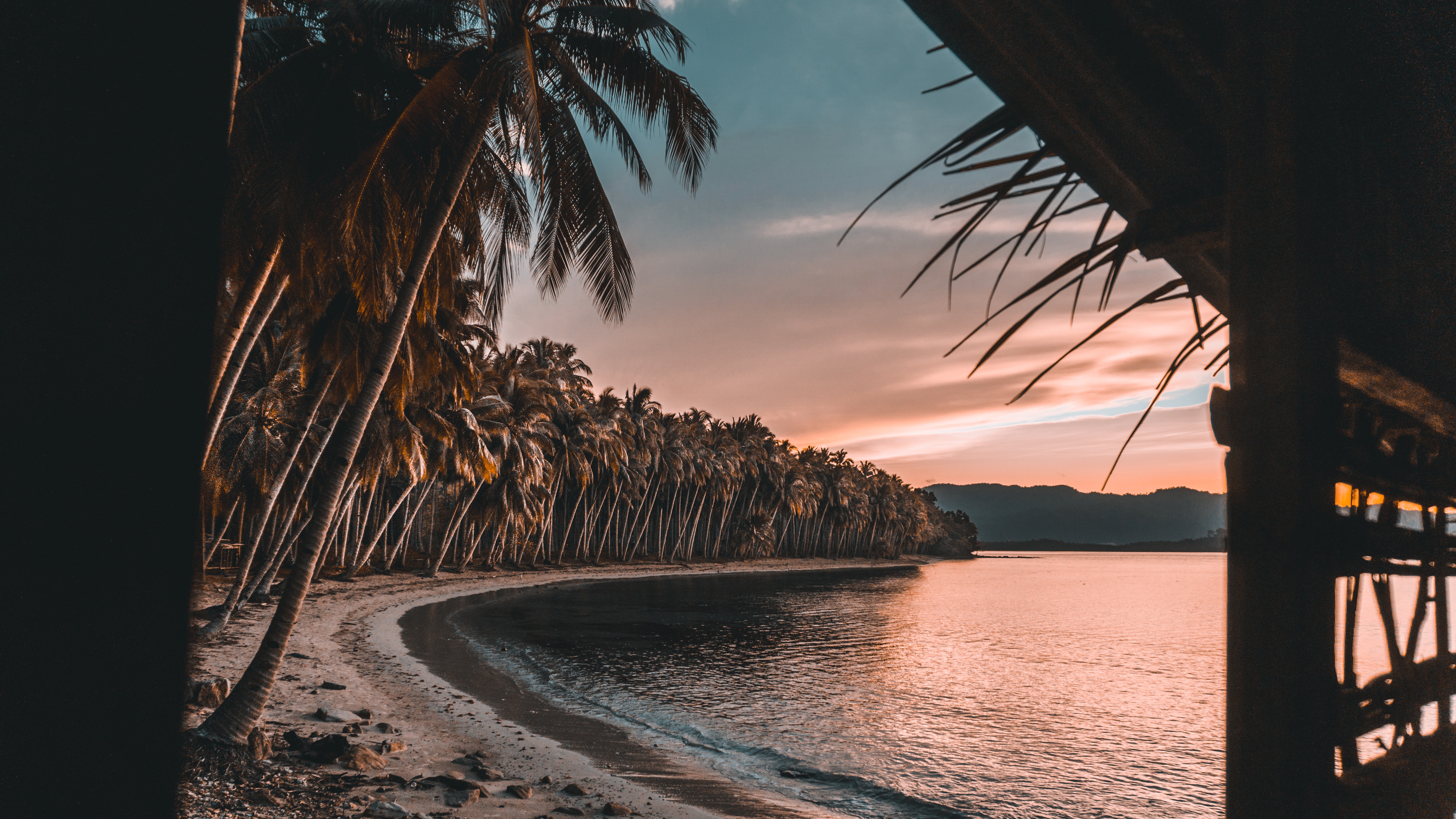 Free download wallpaper Nature, Sunset, Palms, Tropics, Sea, Beach on your PC desktop
