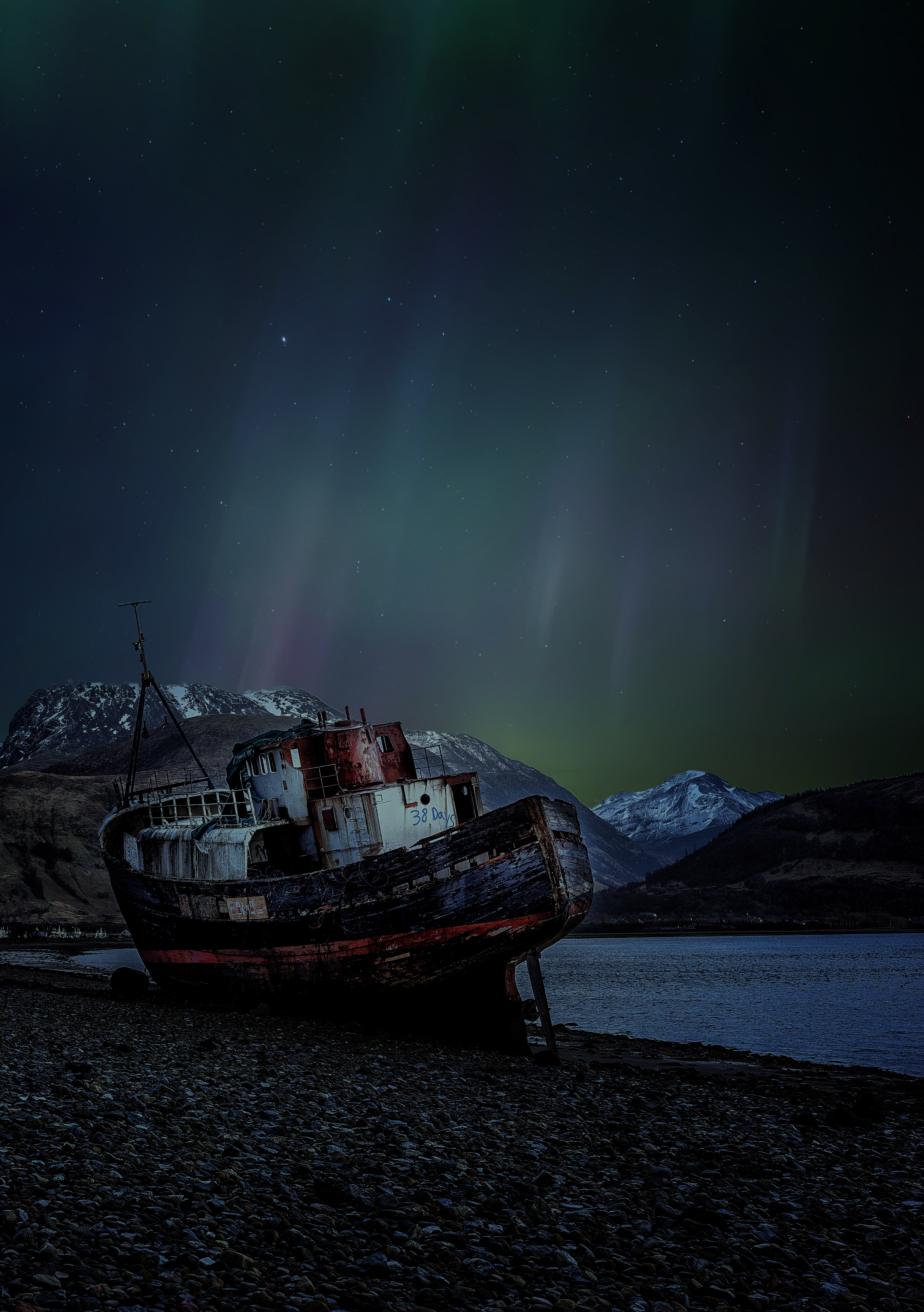 nature, northern lights, aurora borealis, ship, rusty