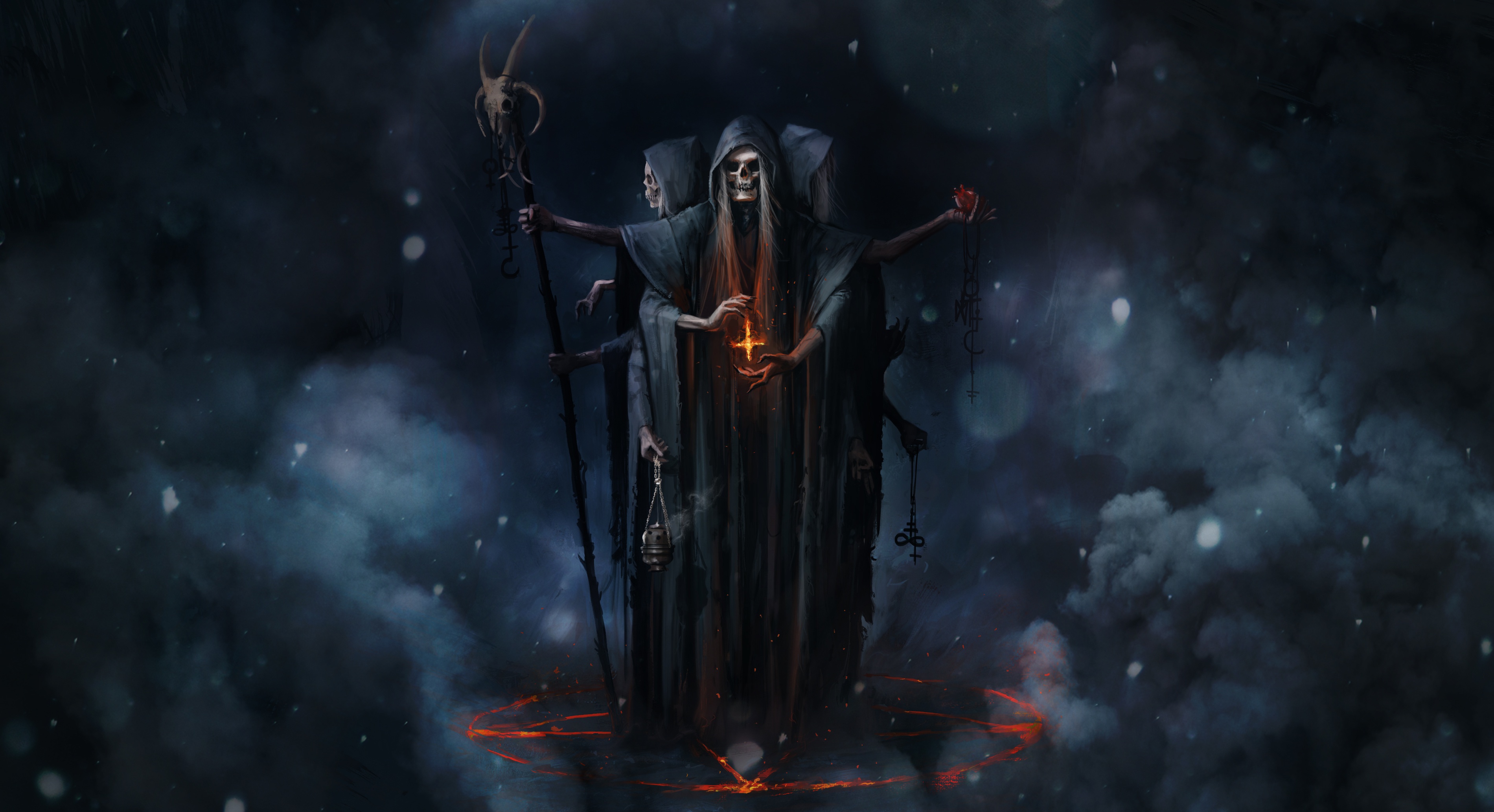 Free download wallpaper Magic, Death, Dark, Skull, Staff on your PC desktop