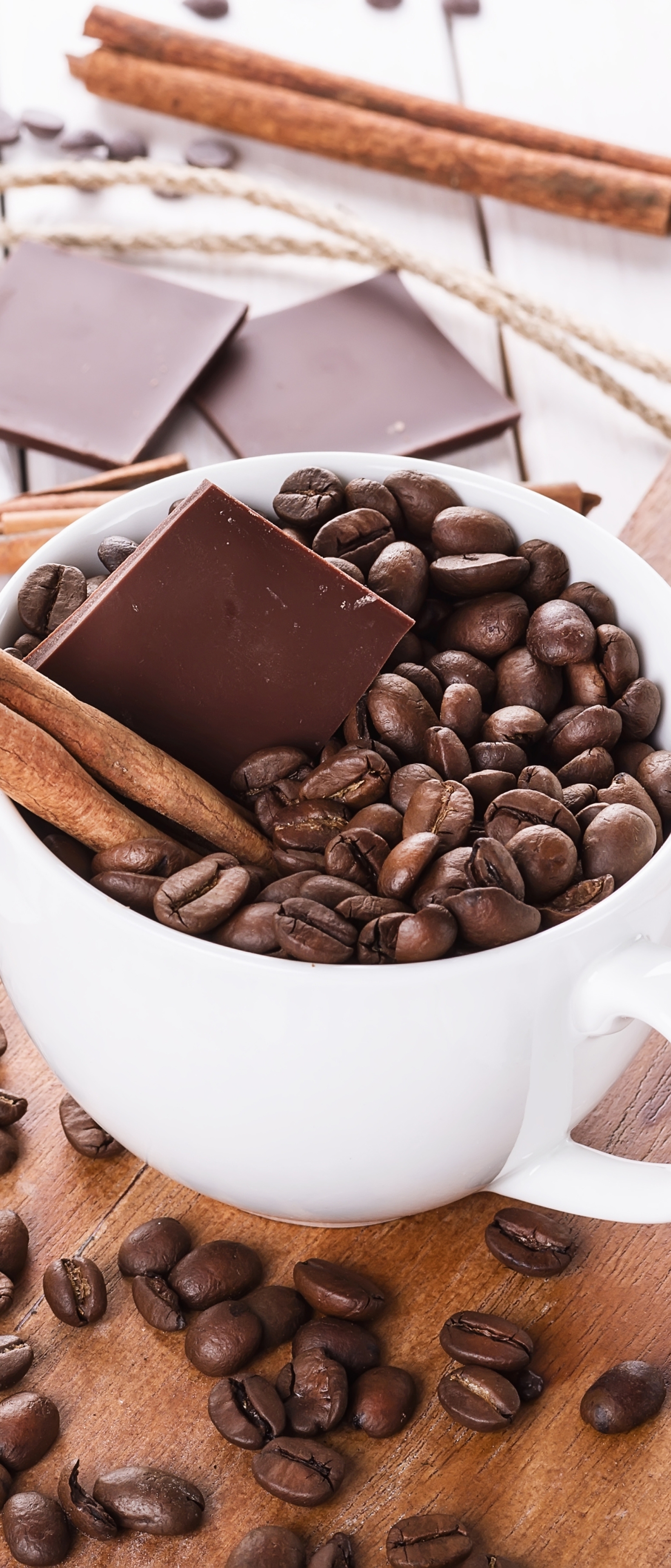 Download mobile wallpaper Food, Chocolate, Coffee, Cinnamon, Cup, Coffee Beans for free.