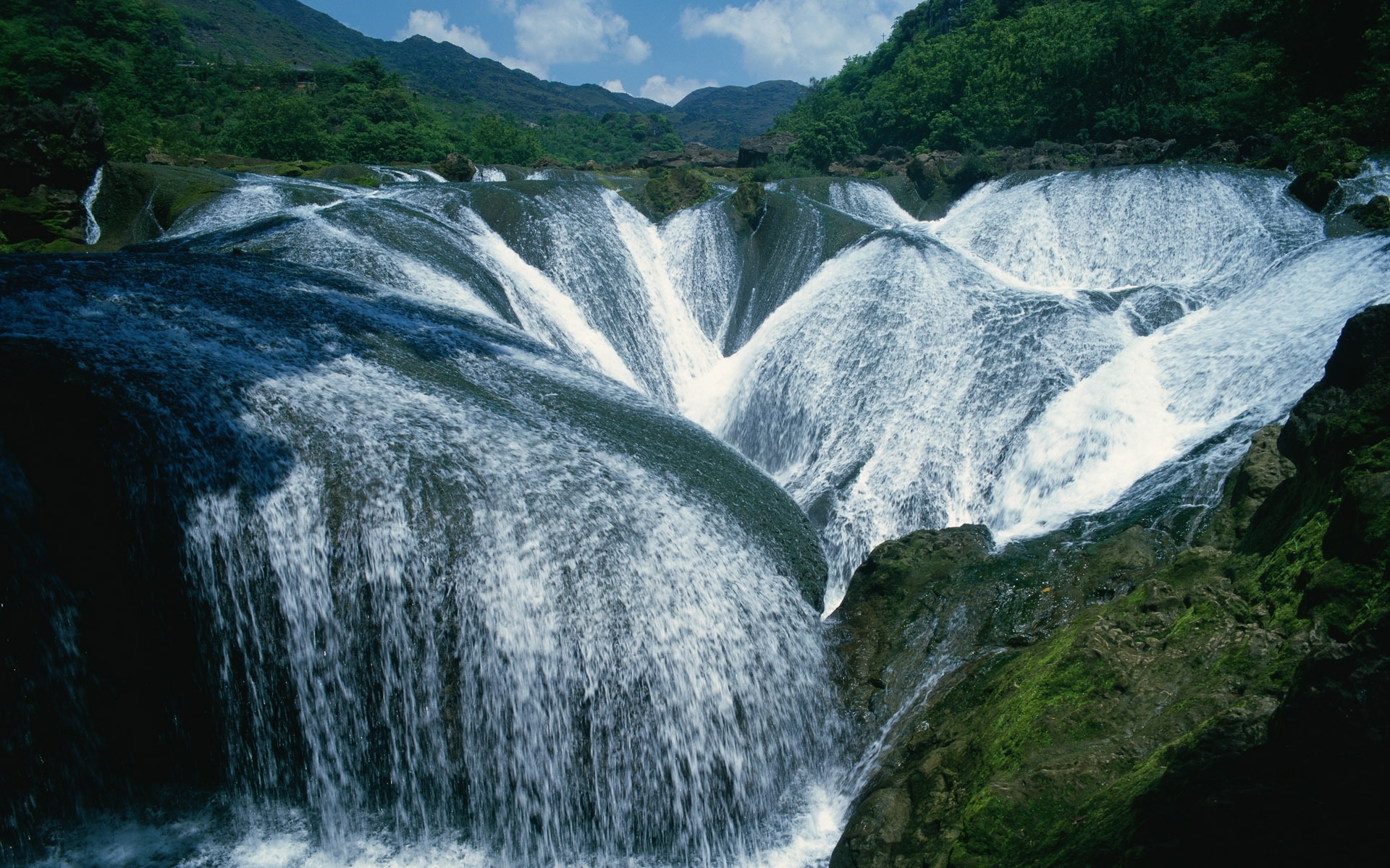 waterfalls, landscape, blue UHD
