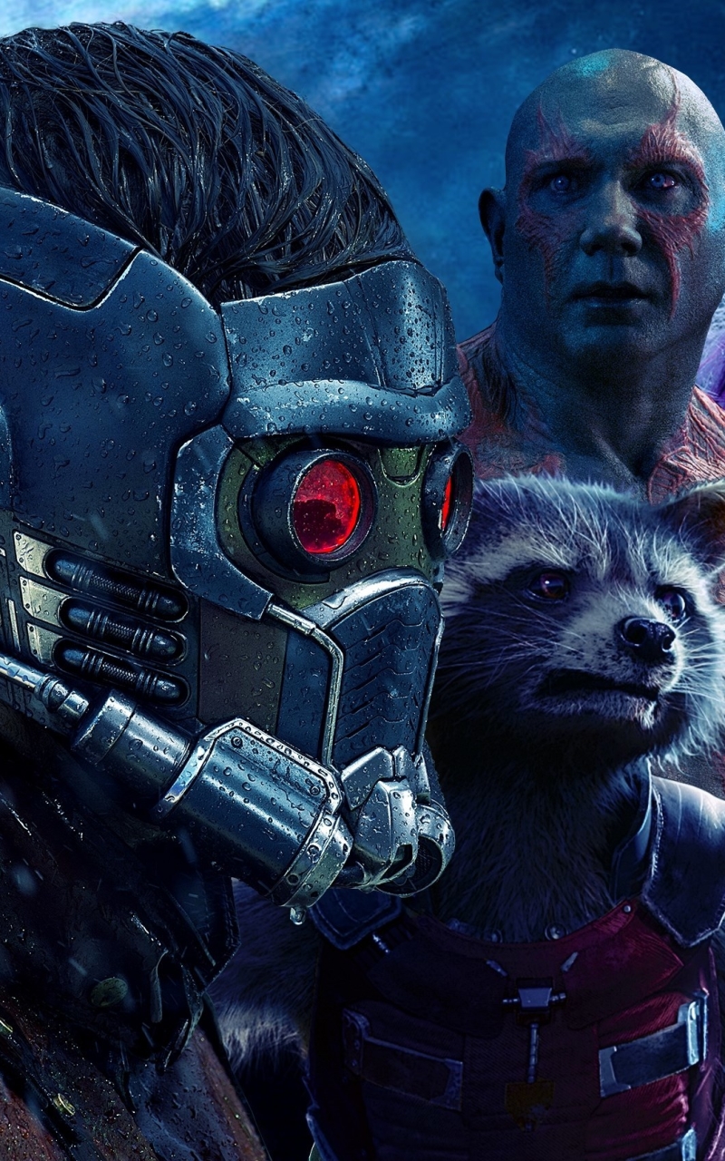 Download mobile wallpaper Movie, Guardians Of The Galaxy, Rocket Raccoon, Star Lord, Drax The Destroyer, Dave Bautista, Peter Quill, Guardians Of The Galaxy Vol 2 for free.