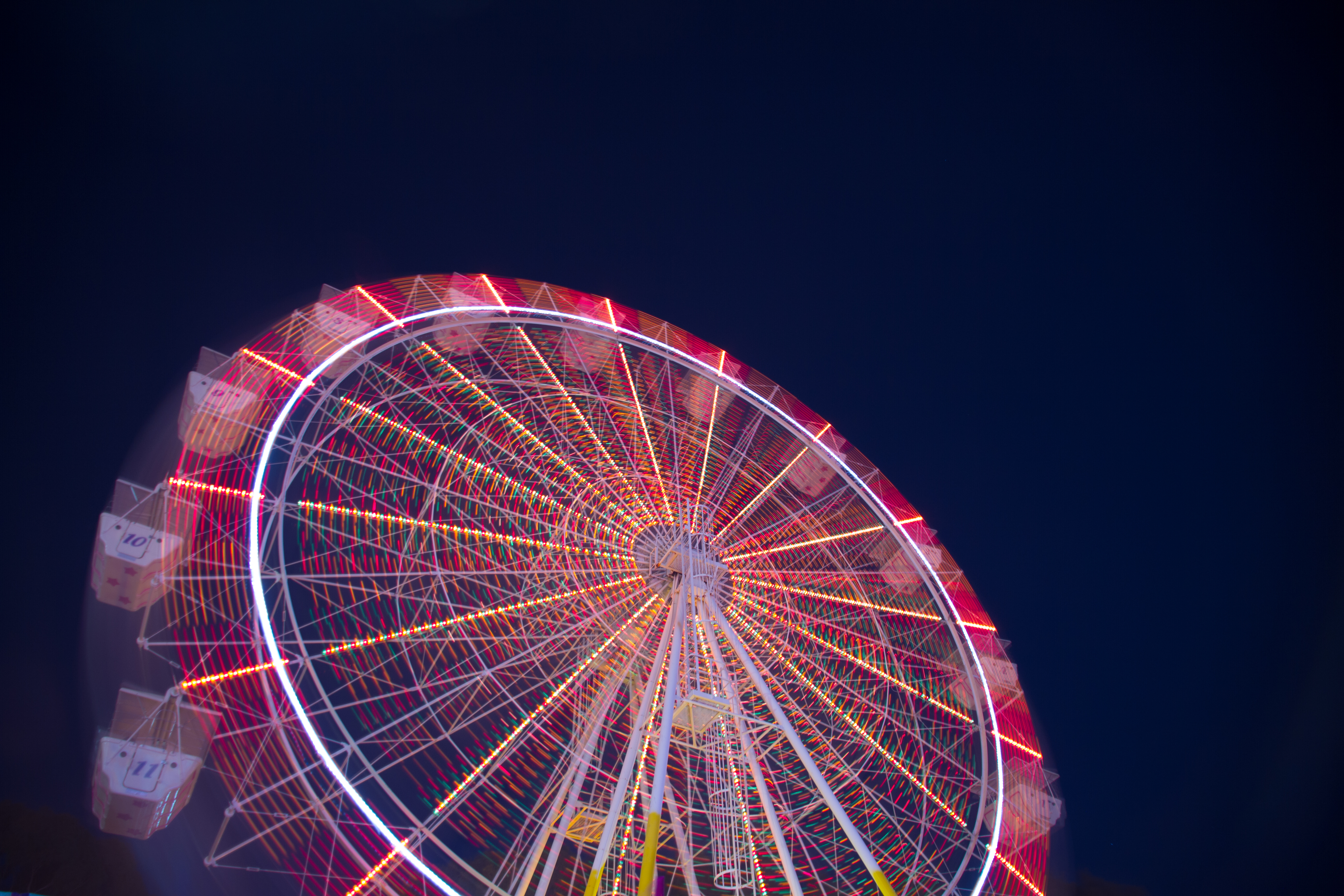 Download mobile wallpaper Night, Light, Colors, Ferris Wheel, Man Made, Time Lapse for free.