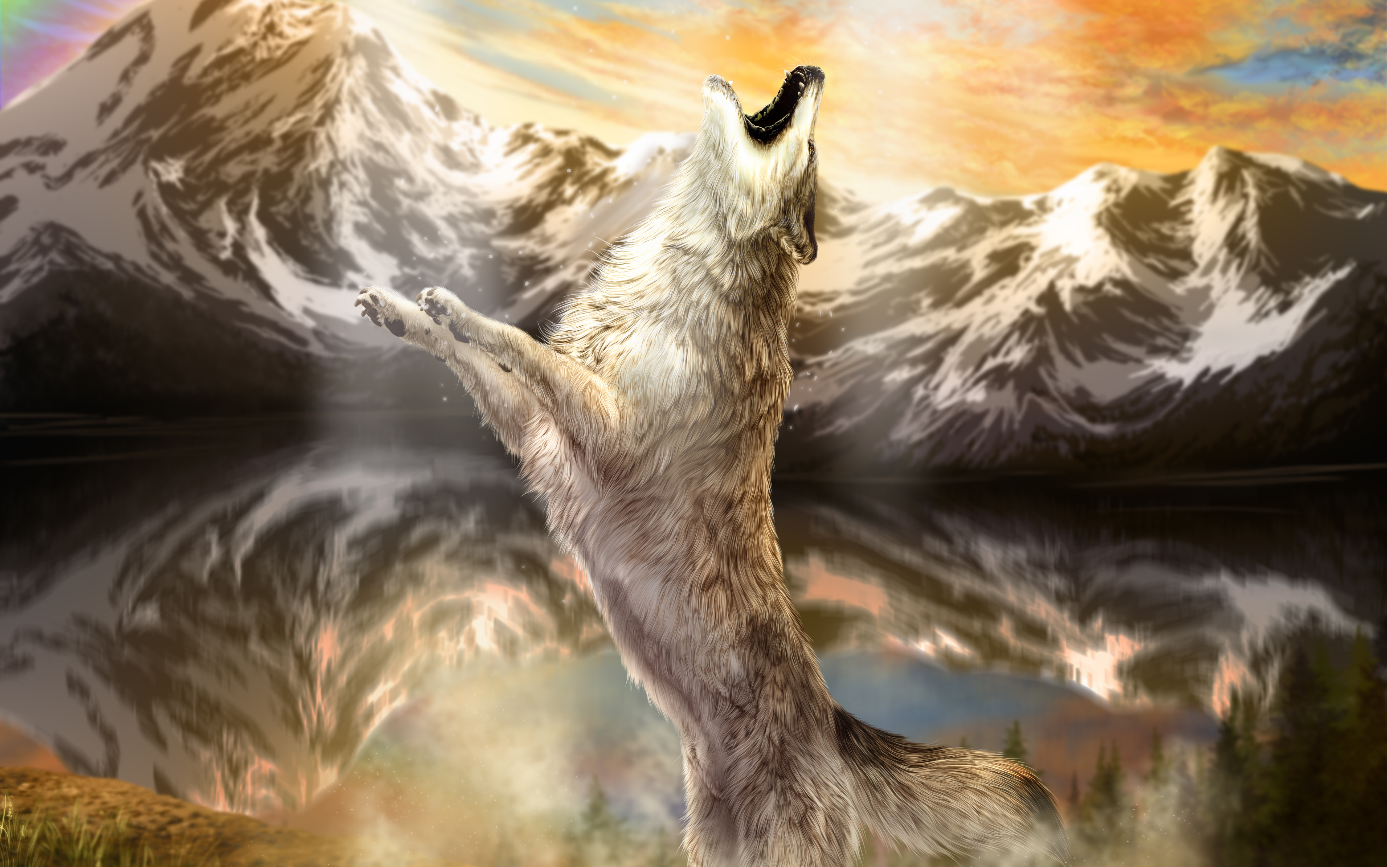 379838 скачать обои вой, волк, волки, животные, гора - заставки и картинки бесплатно