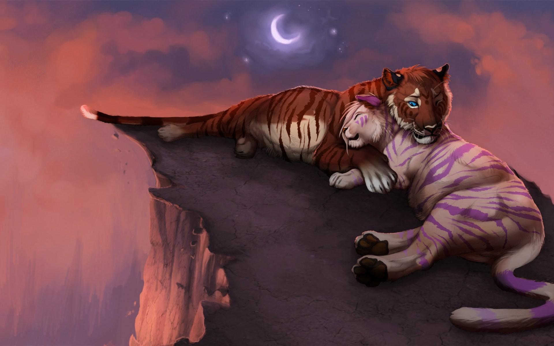 Laden Sie das Fantasie, Liebe, Paar, Tiger, Fantasietiere-Bild kostenlos auf Ihren PC-Desktop herunter
