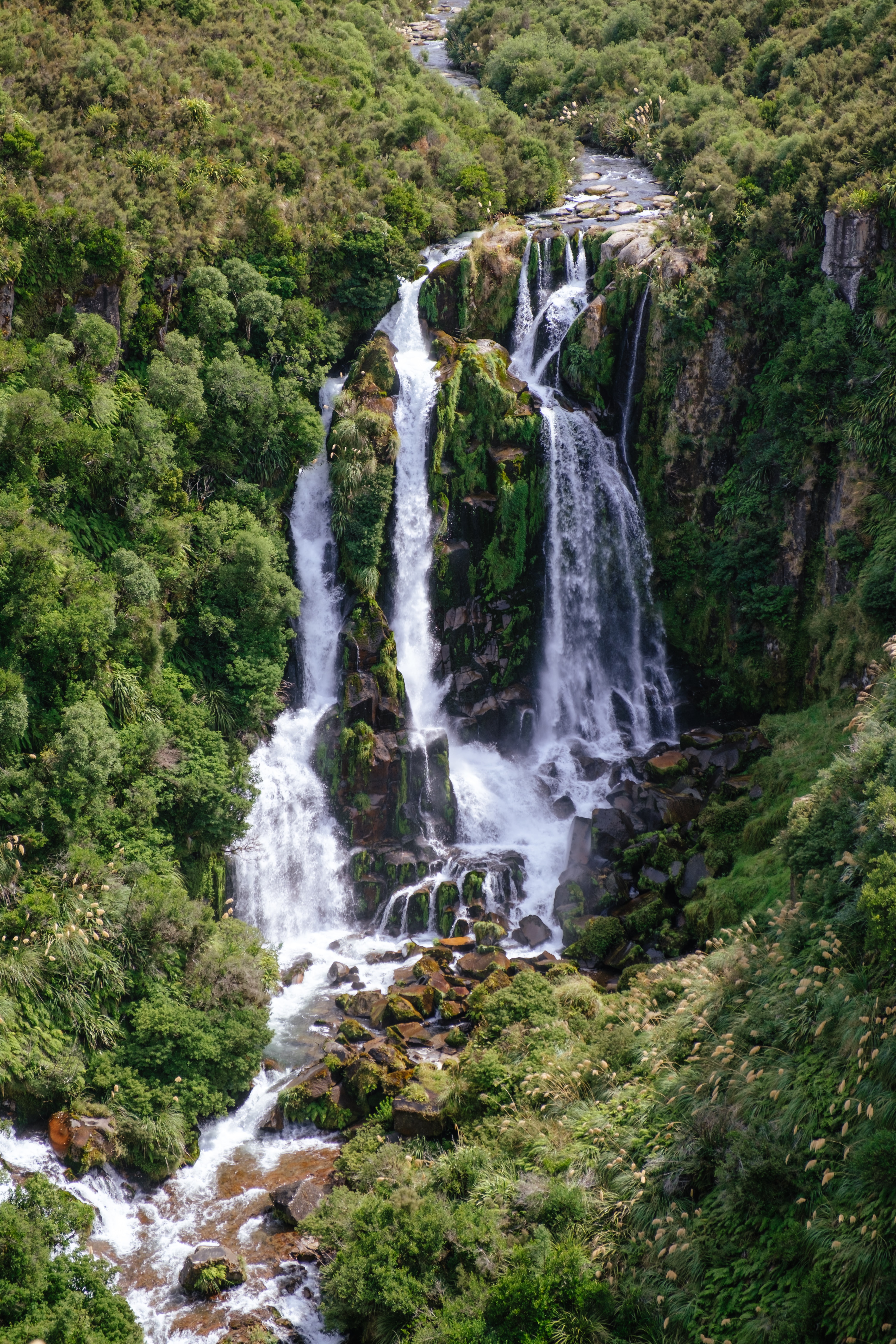 waterfall, nature, trees, stones, rocks, flow, stream cellphone