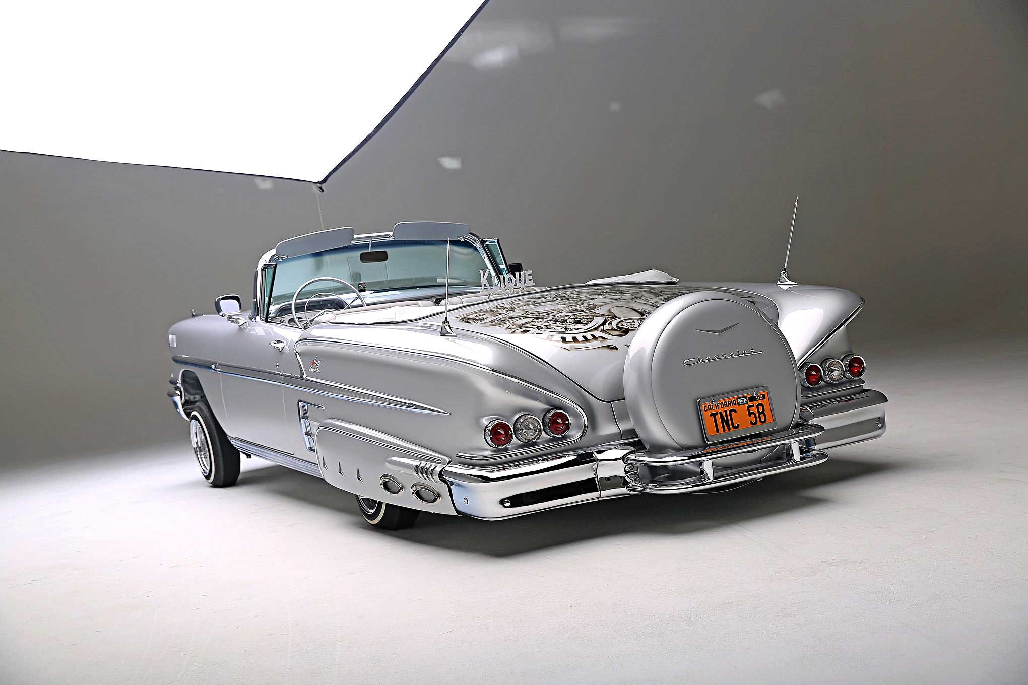 392715 Bild herunterladen fahrzeuge, chevrolet impala cabrio, chevrolet impala cabrio von 1958, lowrider, chevrolet - Hintergrundbilder und Bildschirmschoner kostenlos