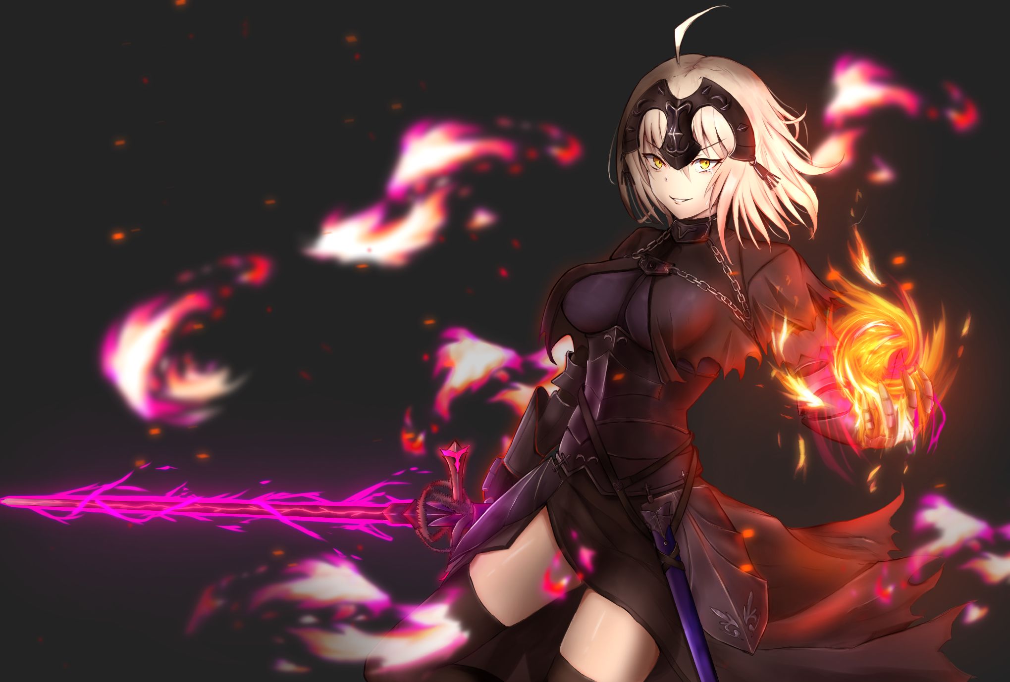 Download mobile wallpaper Anime, Fire, Sword, Fate/grand Order, Jeanne D'arc Alter, Avenger (Fate/grand Order), Fate Series for free.