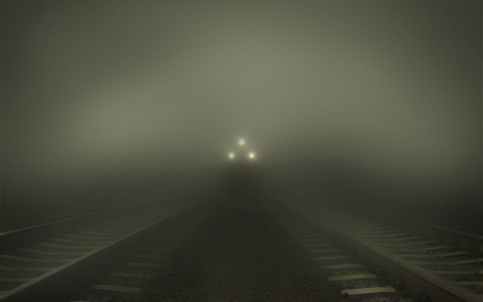 57316 скачать картинку туман, темные, железная дорога, поезд - обои и заставки бесплатно