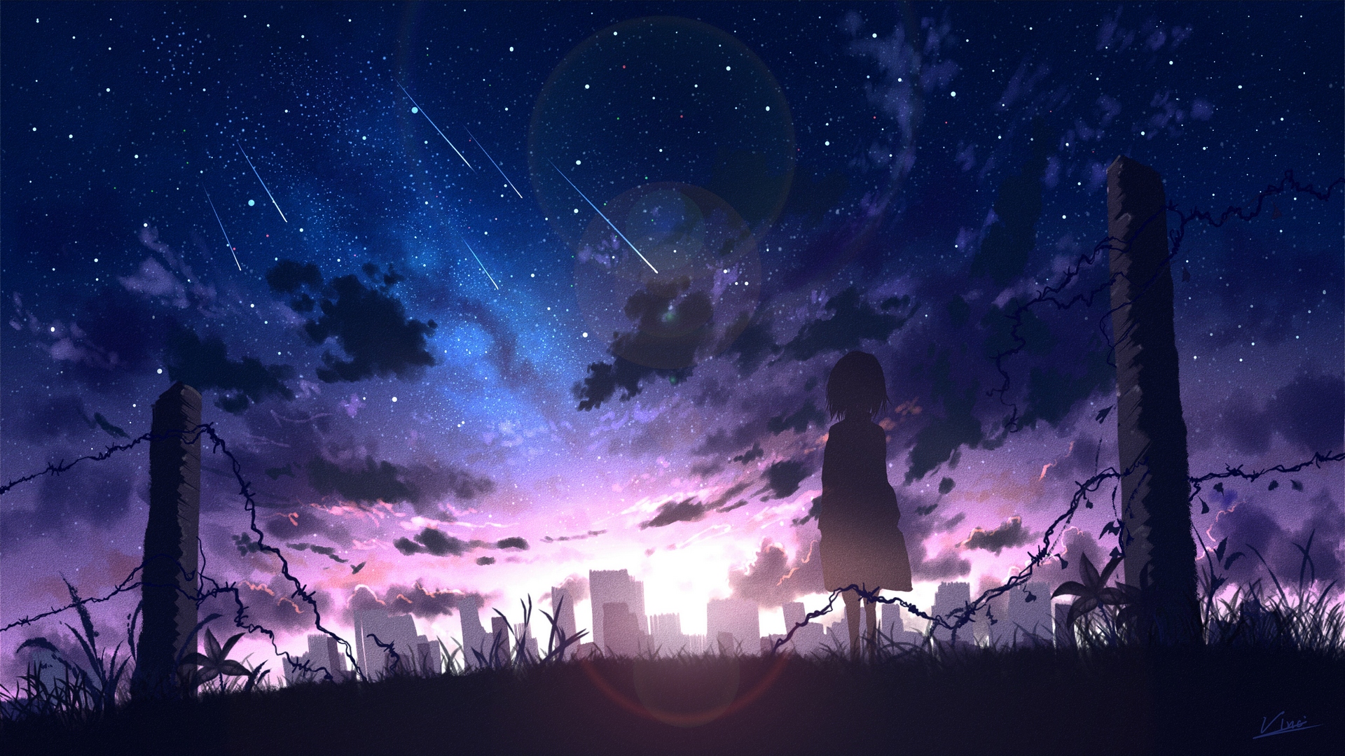 Download mobile wallpaper Anime, Sky, Night, Starry Sky, Shooting Star for free.