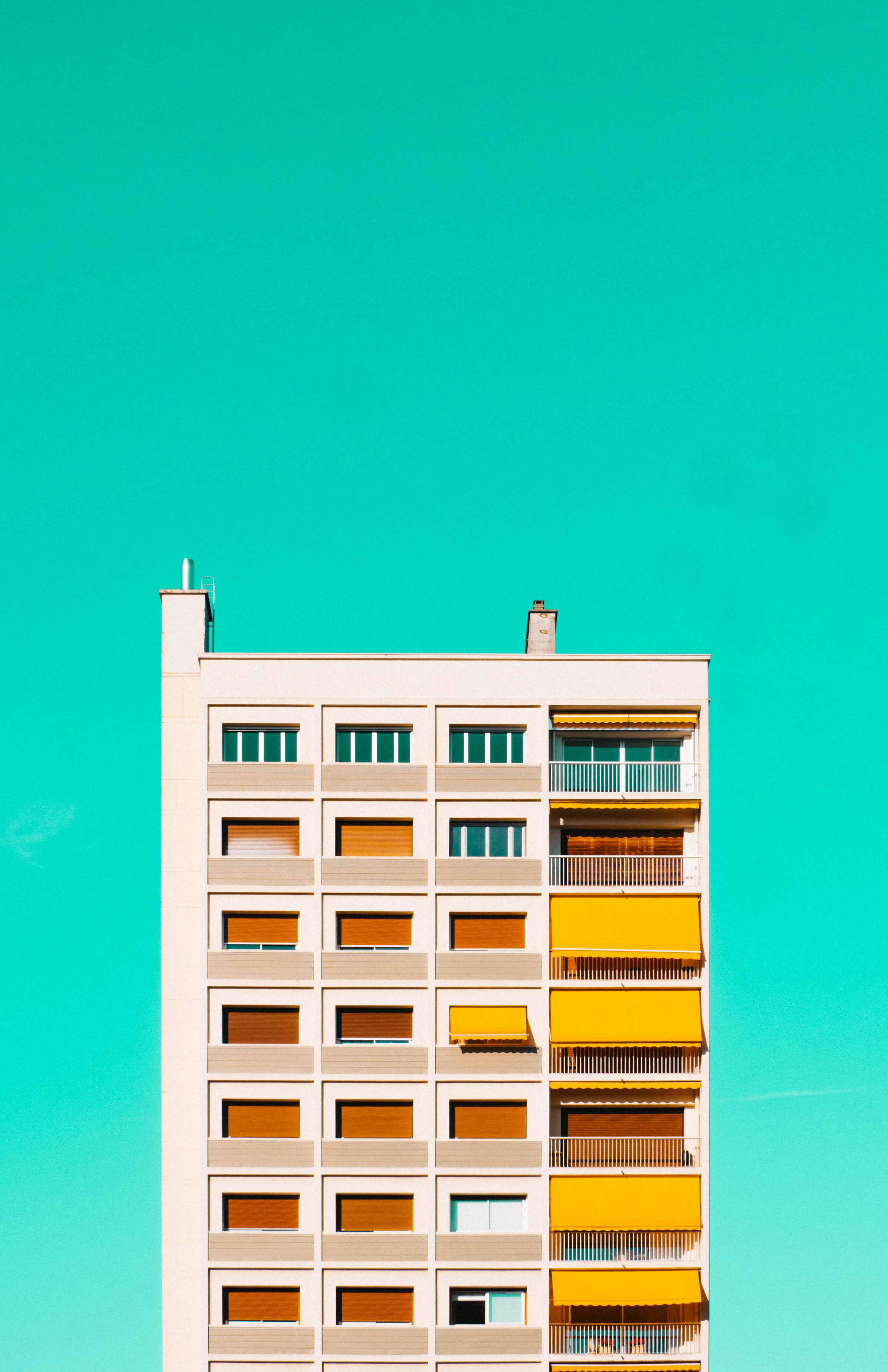 Full HD minimalism, cities, architecture, building, facade, balcony