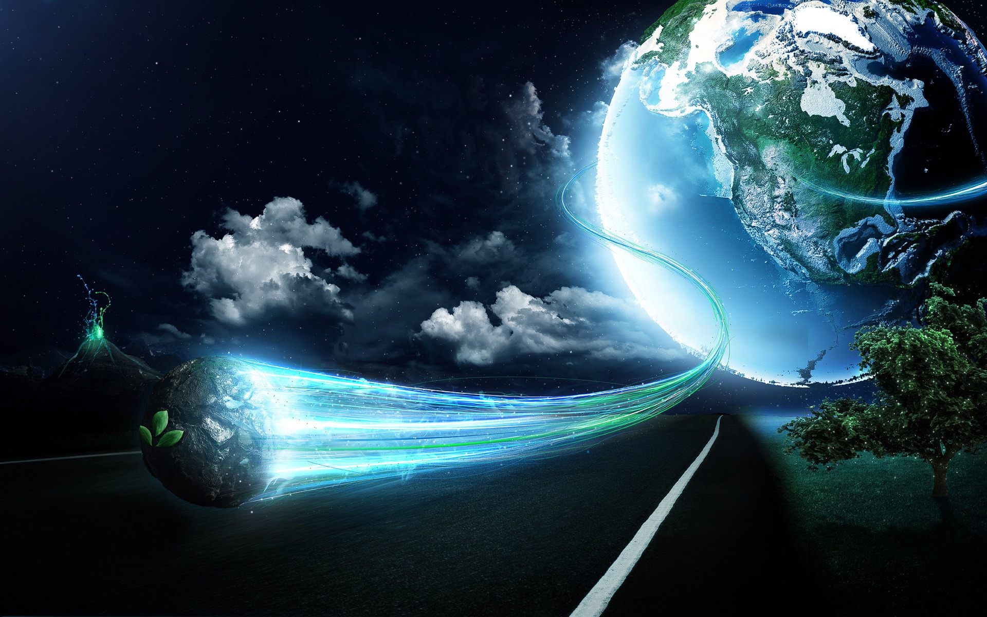 Free download wallpaper Fantasy, Road, Tree, Earth, Planet, Artistic on your PC desktop