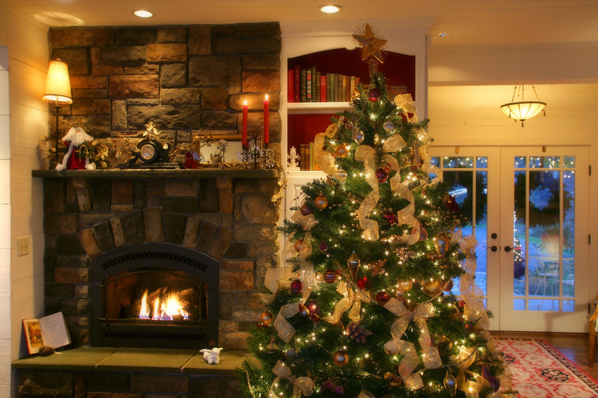 Free download wallpaper Christmas, Holiday, Christmas Tree, Fireplace on your PC desktop