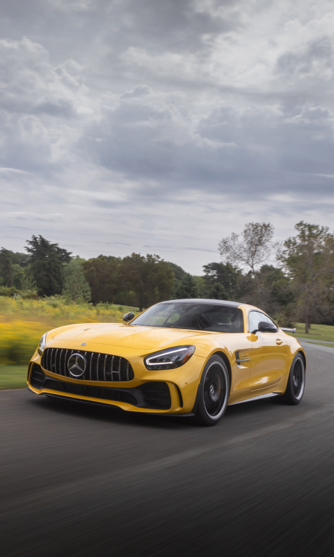 Download mobile wallpaper Car, Mercedes Benz, Supercar, Vehicle, Vehicles, Yellow Car, Mercedes Amg Gt R for free.