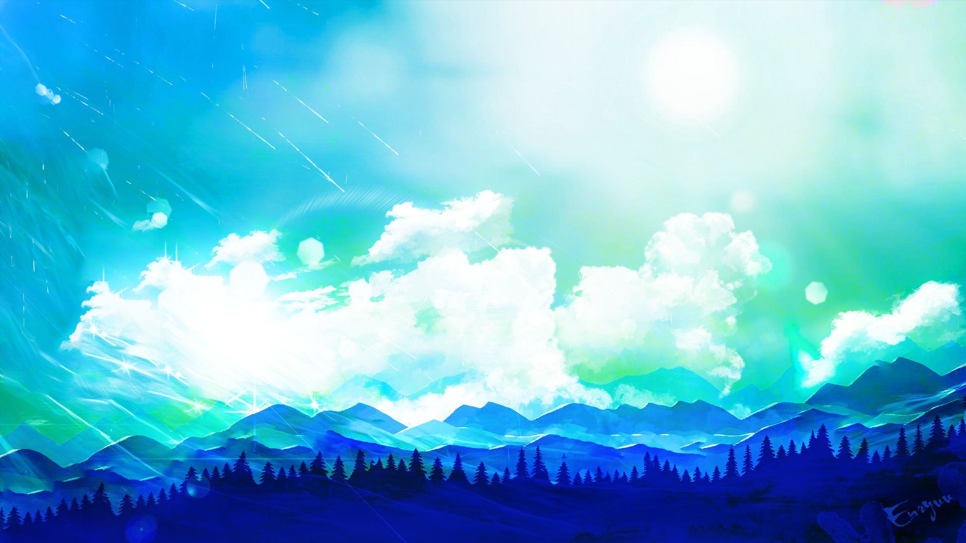 924023 baixar papel de parede anime, paisagem, nuvem, floresta, montanha, cenário - protetores de tela e imagens gratuitamente